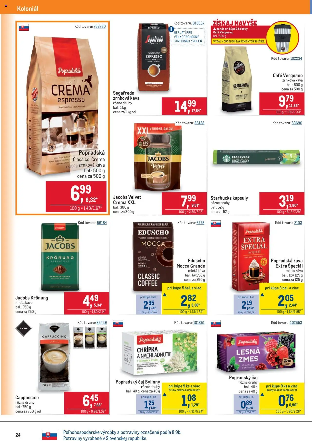 Nové Metro akcie – leták je platný od 08.10.2025 | Strana: 24 | Produkty: Jacobs Velvet, Káva, Popradská káva, Zrnková káva