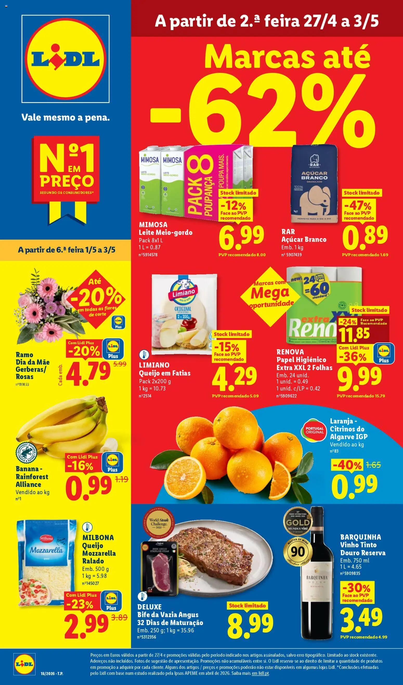 Lidl folheto │ válido de 27.04.2026 | Página: 1 | Produtos: Papel higiénico, Base, Queijo, Vinho