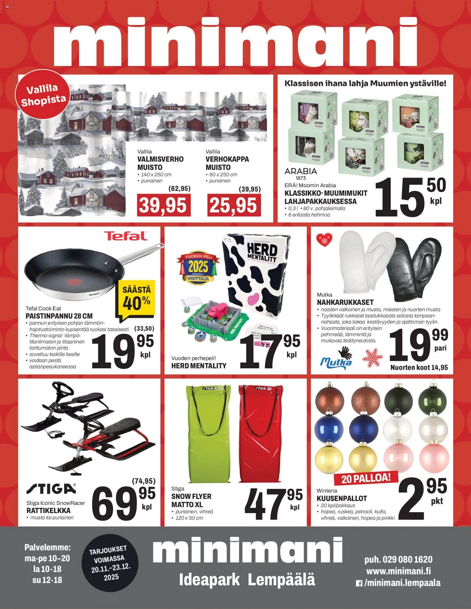 Minimani - Minimani Lempäälä – voimassa 20.11.2025 alkaen | Sivu: 1 | Tuotteet: Paistinpannu, Matto, Peli