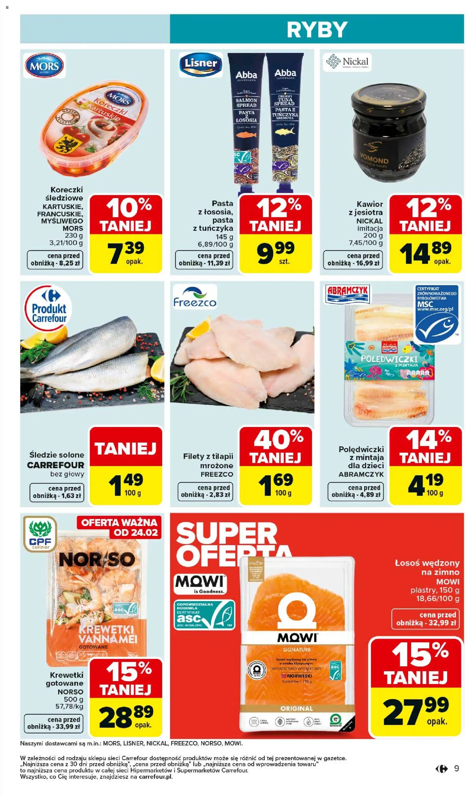 Carrefour Gazetka od 23.02.2026 | Strona: 11 | Produkty: Łosoś wędzony, Krewetki, Łosoś, Kawior