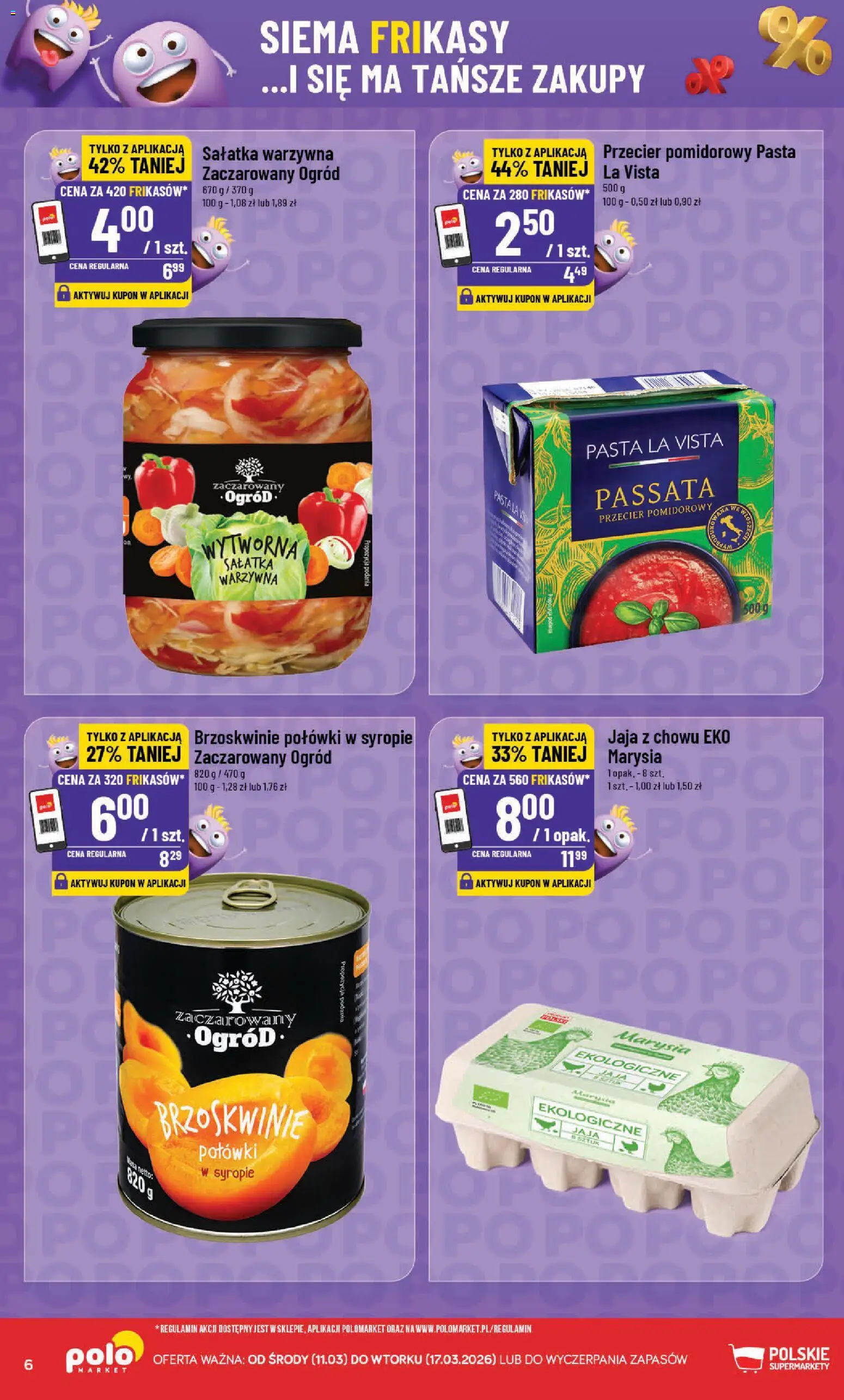 POLOmarket gazetka - Frikasowe Hity od 11.03.2026 | Strona: 6 | Produkty: Przecier pomidorowy, Brzoskwinie, Sałatka, Jaja