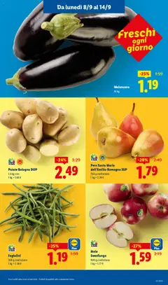 Volantino Lidl del 08.09.2025 | Pagina: 3 | Prodotti: Mele, Patate, Melanzane, Fagiolini