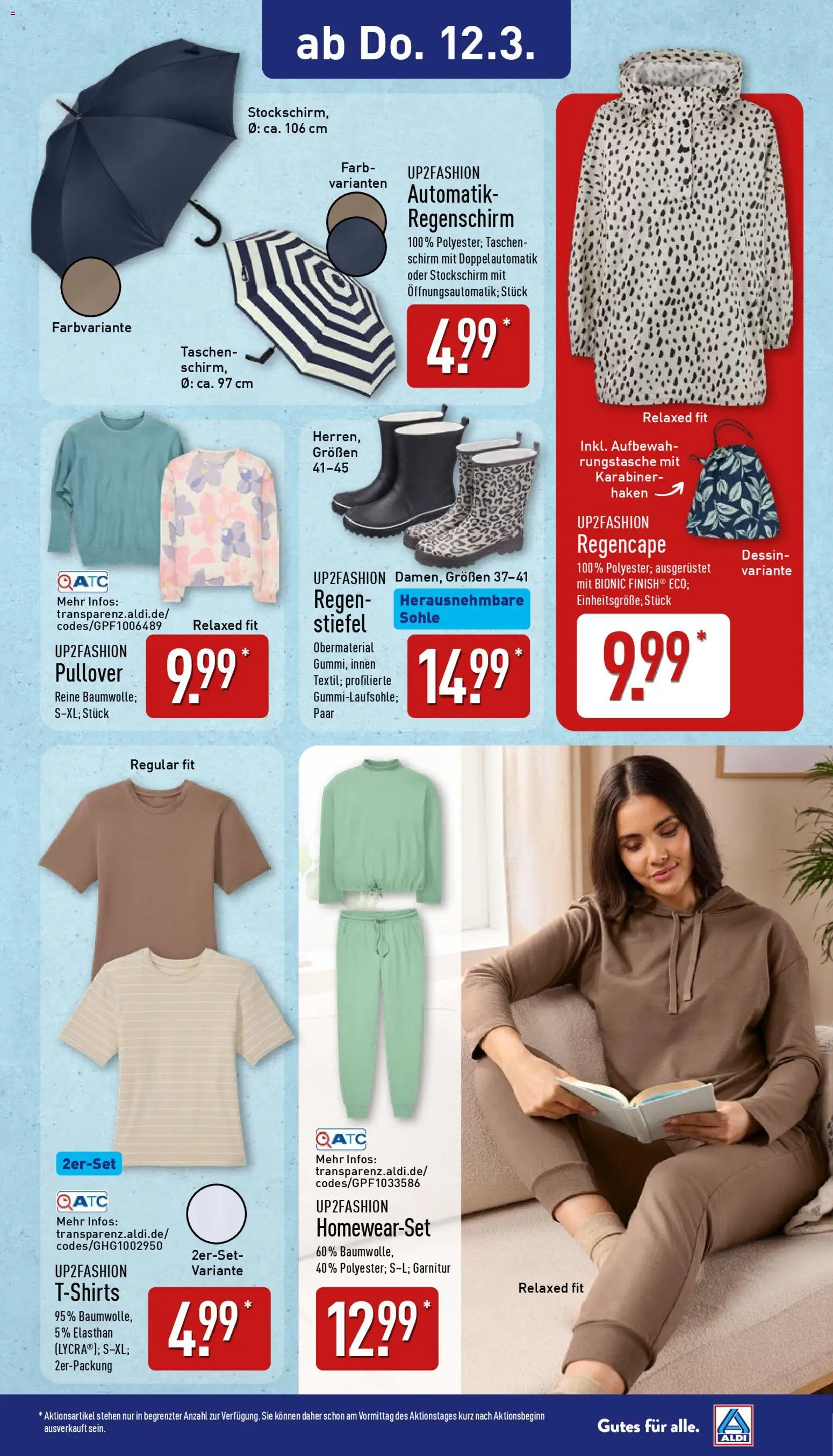 Aldi Ausblick – gültig ab 09.03.2026 | Seite: 8 | Produkte: Up2fashion, Pullover, Stiefel, Regenschirm