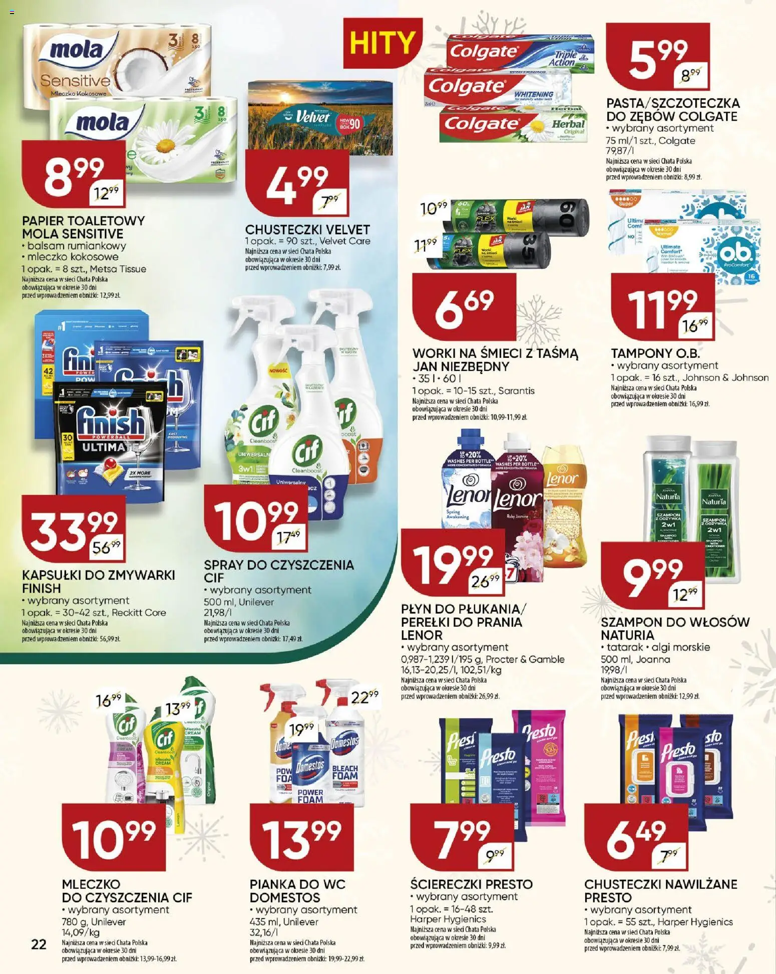 Chata Polska Gazetka od 04.12.2025 | Strona: 22 | Produkty: Tampony, Szampon, Mleczko kokosowe, Finish