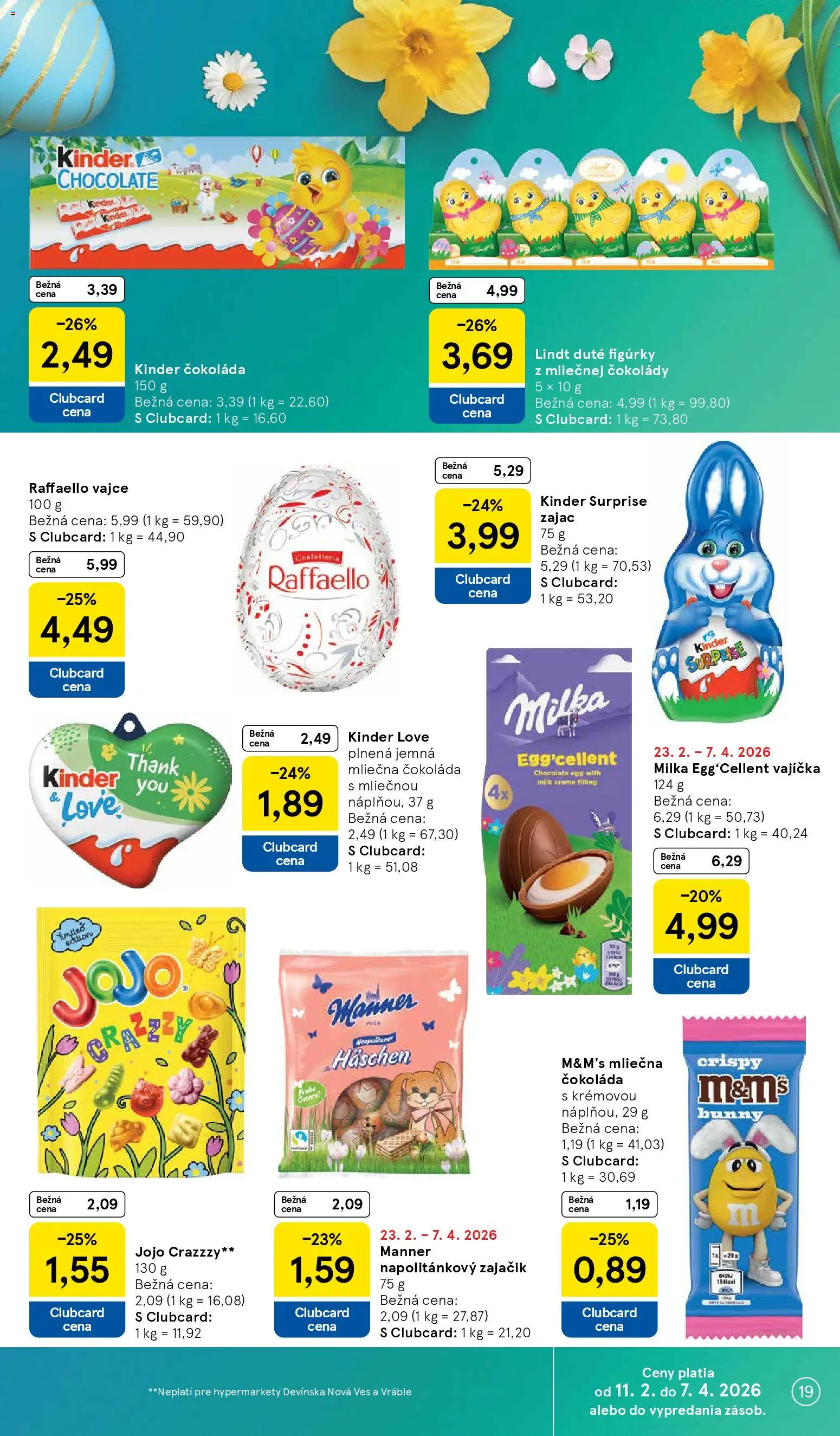 Nové Tesco akcie – leták je platný od 25.02.2026 | Strana: 19 | Produkty: Kinder, Kinder Surprise, Čokoláda, Milka