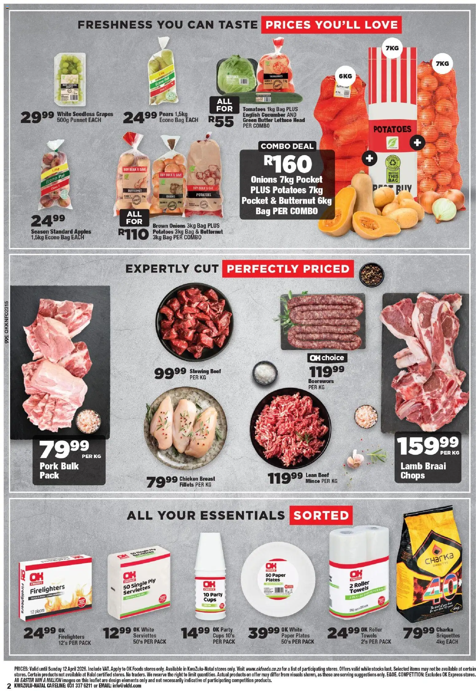 New OK Foods catalogue – valid from 25.03.2026 | Page: 2 | Products: Pears, Butter, Tomatoes, Potatoes
