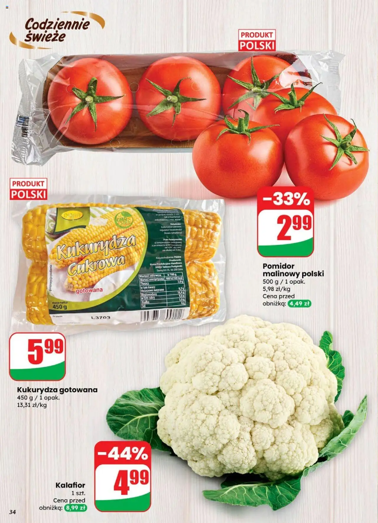 Dino Gazetka od 17.09.2025 | Strona: 34 | Produkty: Pomidor malinowy, Kalafior, Kukurydza, Kukurydza gotowana