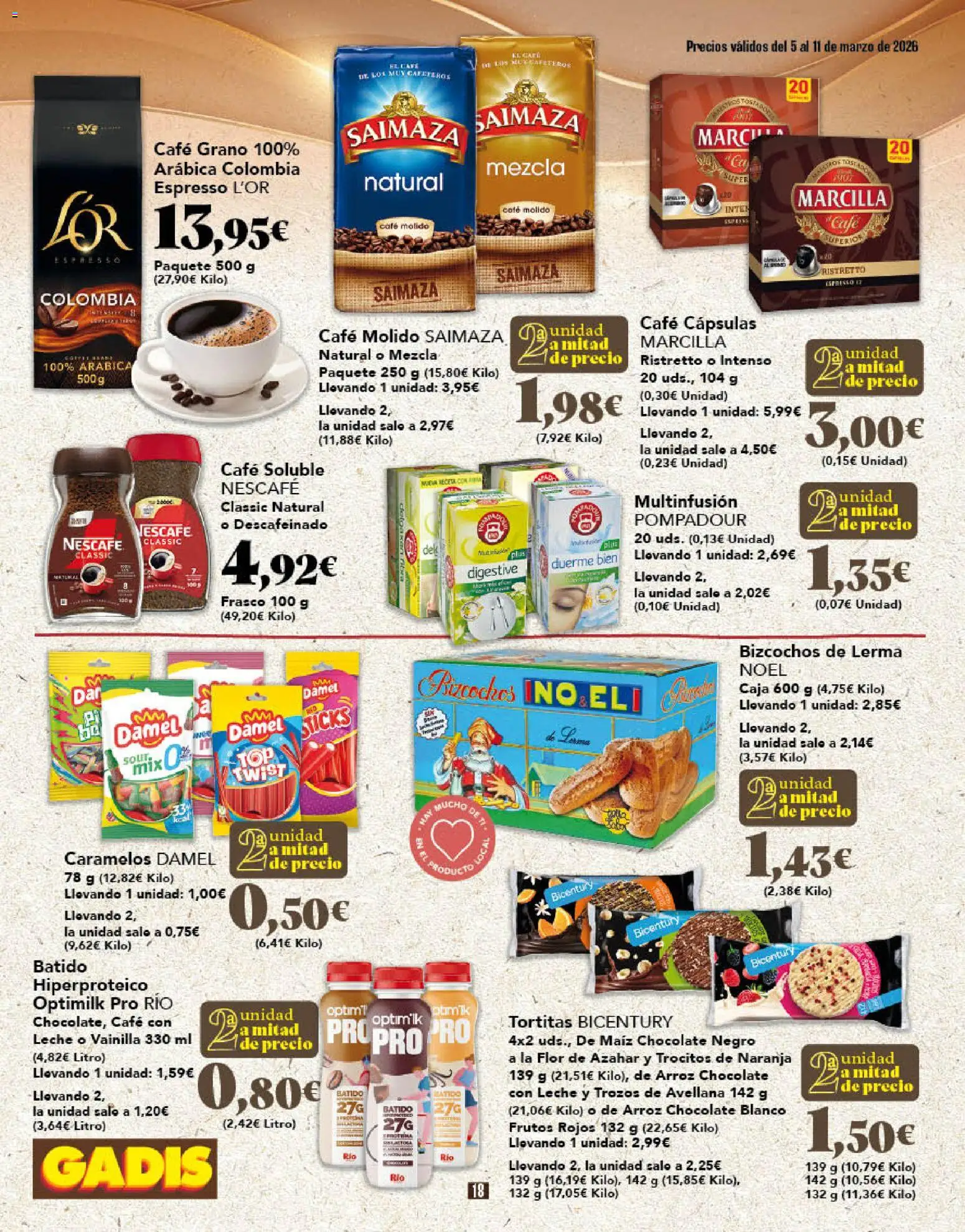 Gadis folleto │ válido desde el 05.03.2026 | Página: 18 | Productos: Leche, Café, Café molido, Caja