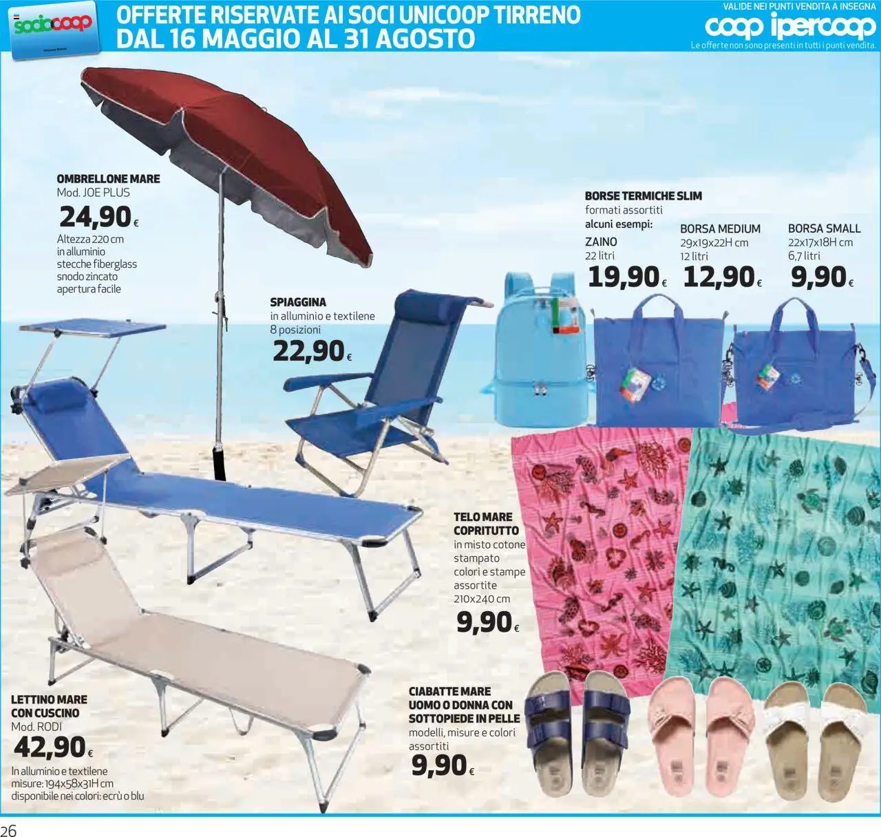 Volantino Ipercoop del 22.05.2025 | Pagina: 26 | Prodotti: Ombrellone, Zaino, Alluminio, Cuscino