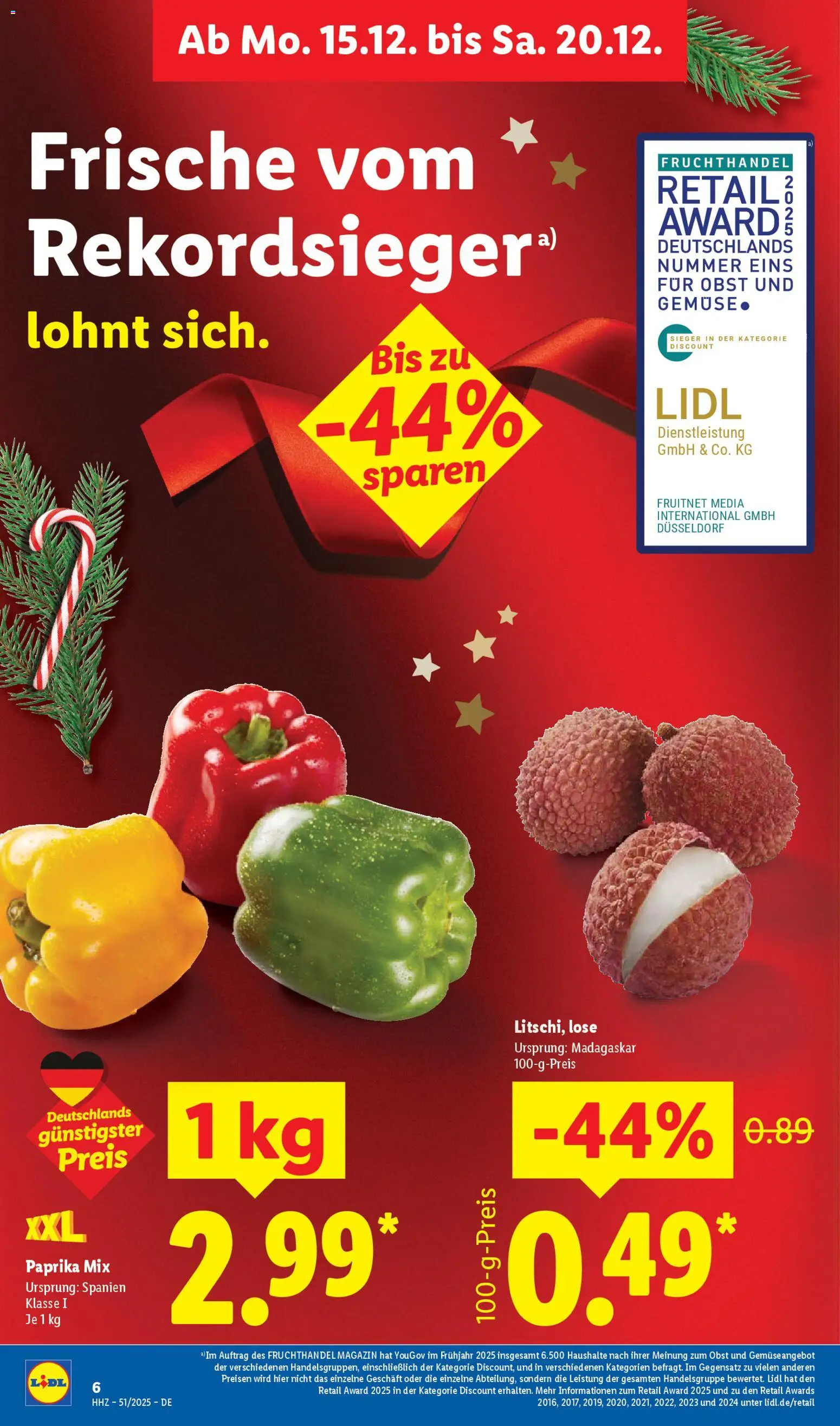Lidl - Prospekt – gültig ab 15.12.2025 | Seite: 16 | Produkte: Gemüse, Paprika, Obst