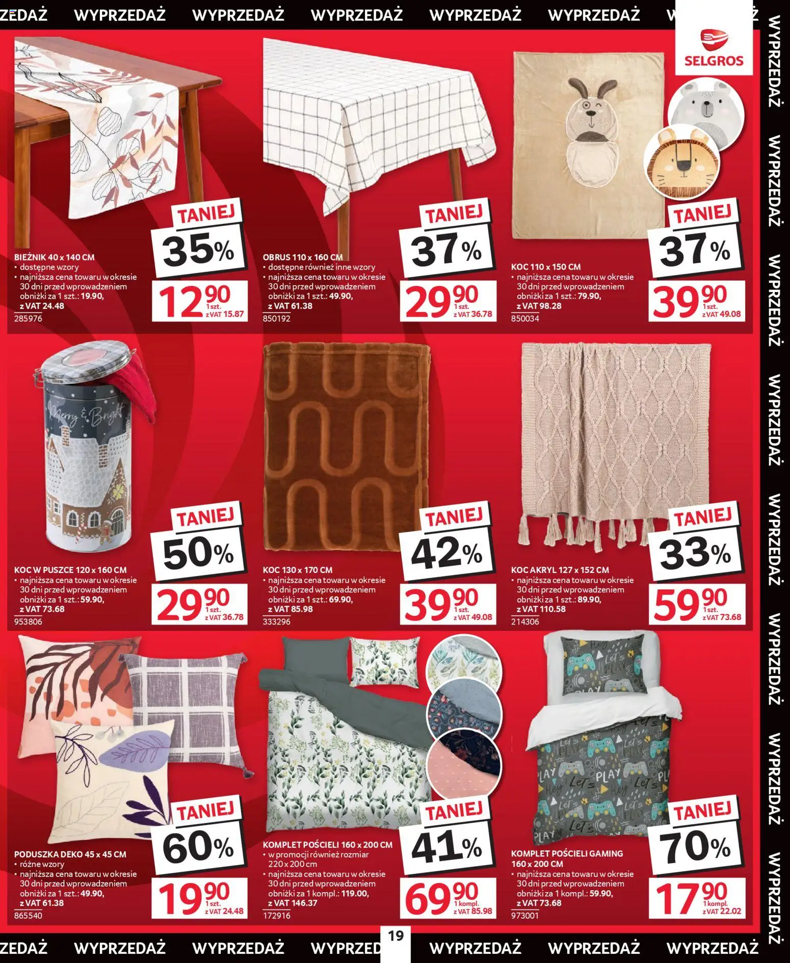 Selgros cash&carry Gazetka - Świąteczna Wyprzedaż od 08.01.2026 | Strona: 19 | Produkty: Poduszka, Koc