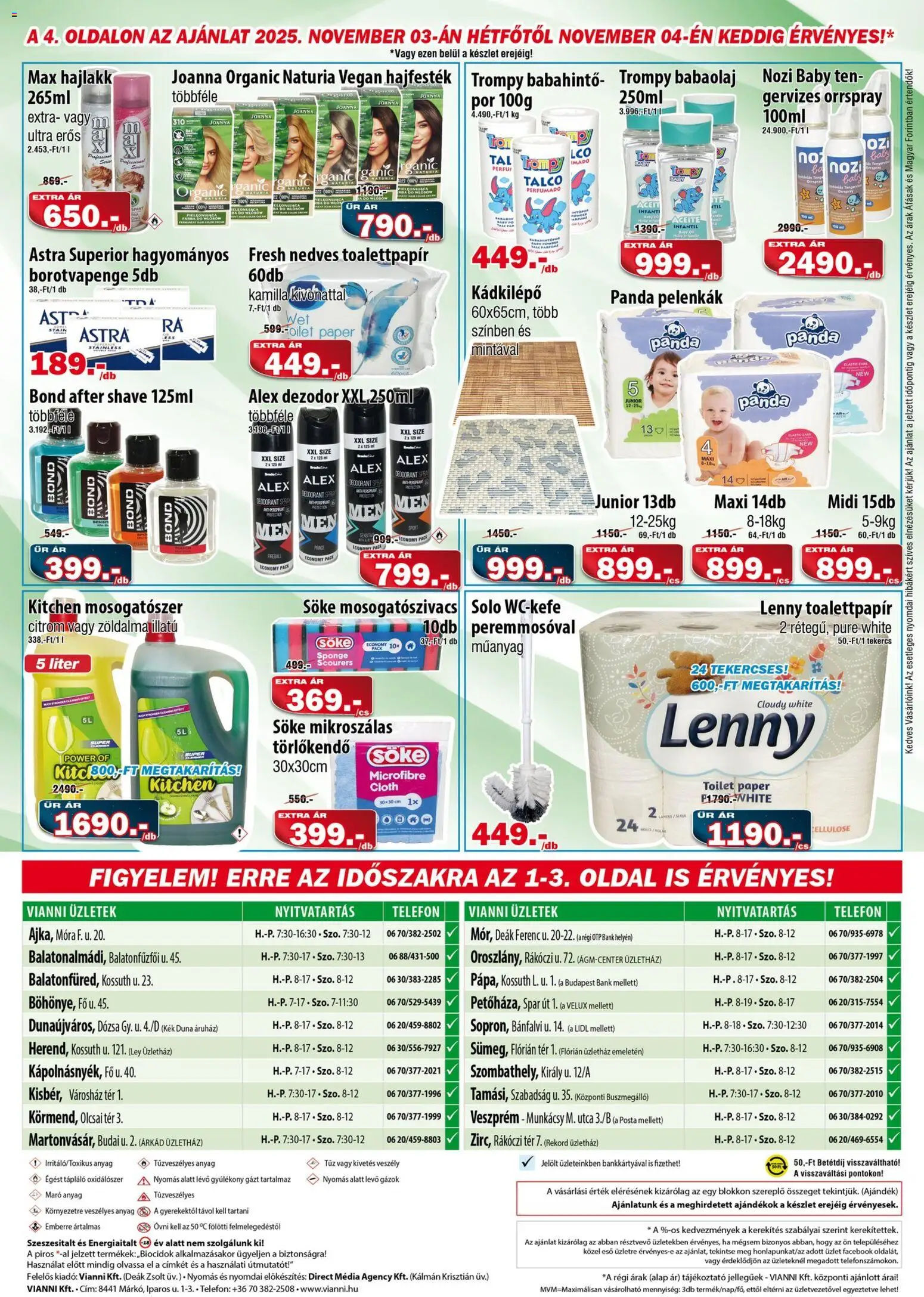 Vianni akciós ujság - amely érvényes a következő dátumtól: 29.10.2025 | Oldal: 4 | Termékek: Telefon, Hajfesték, Hajlakk, Mosogatószer