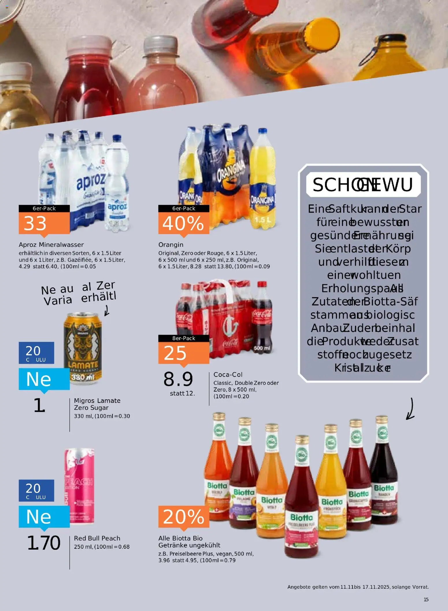 Migros Aktionen – gültig ab 11.11.2025 | Seite: 15 | Produkte: Red bull, Mineralwasser