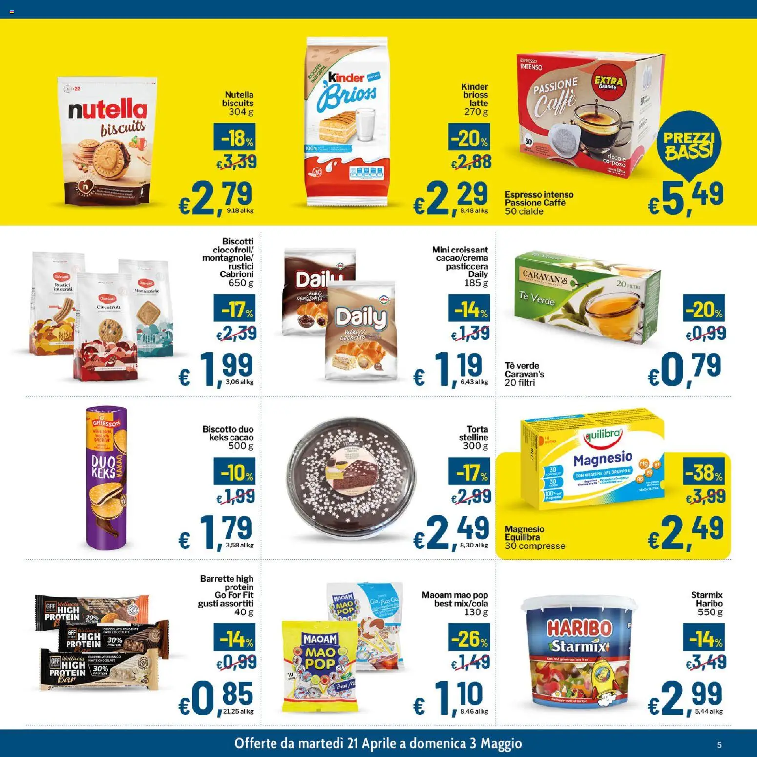 Volantino Qui Discount del 21.04.2026 | Pagina: 5 | Prodotti: Latte, Torta, Croissant, Cacao