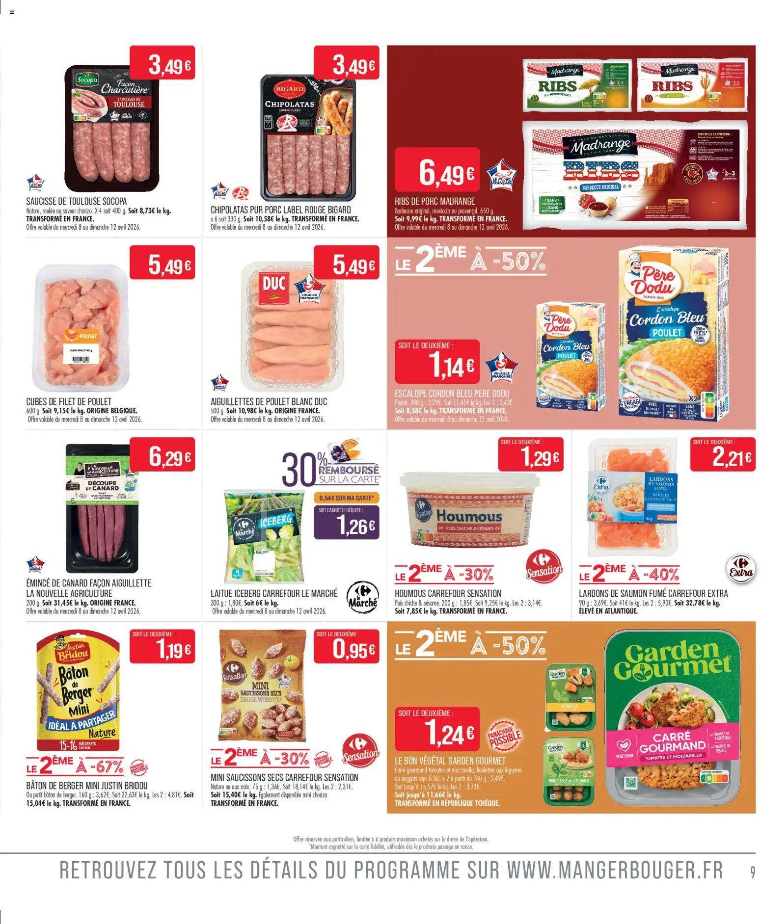 {H1} | Page: 9 | Produits: Chorizo, Mozzarella, Cordon bleu, Saumon