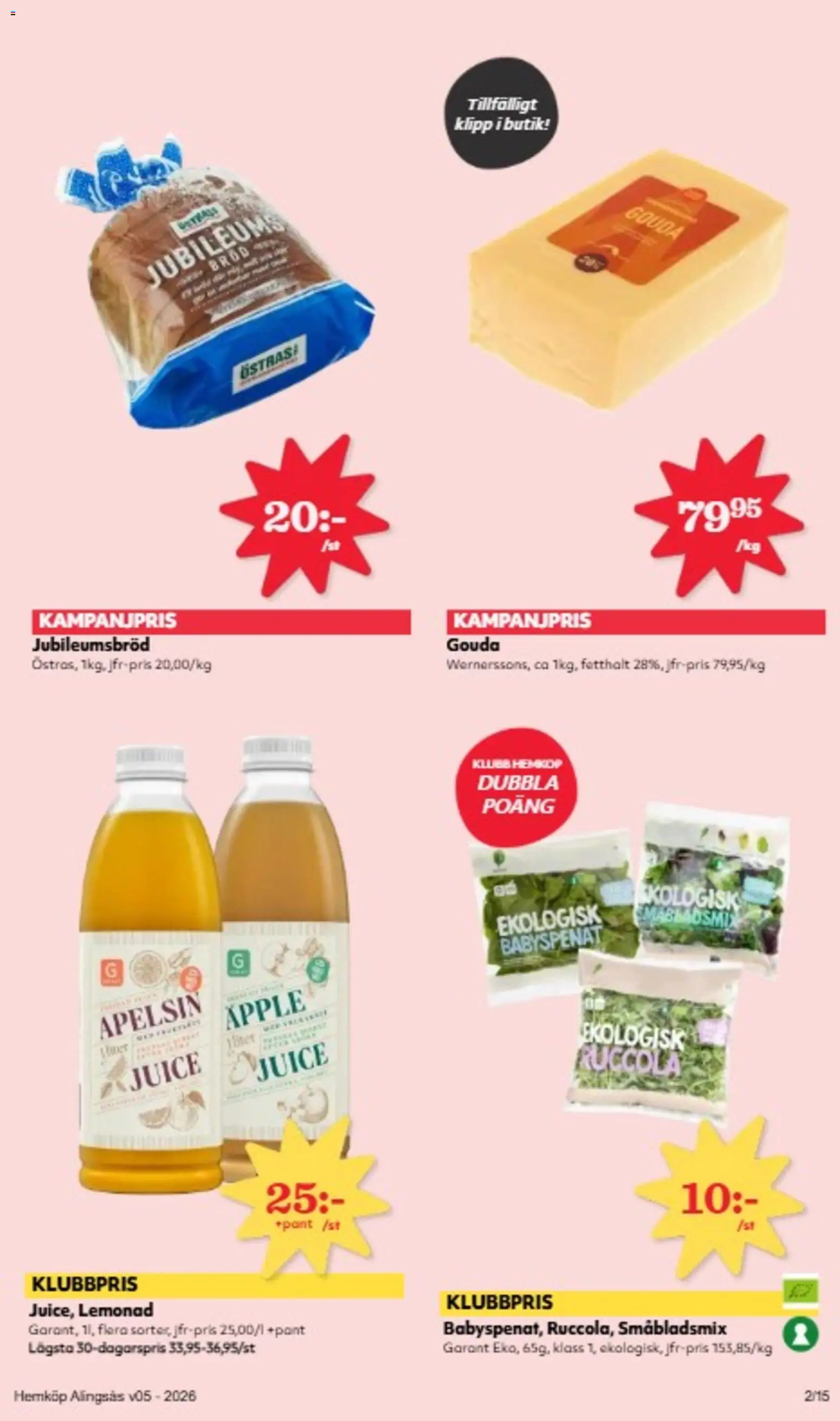 Hemköp reklamblad aktuell från 26.01.2026 | Sida: 2 | Produkter: Babyspenat, Juice, Äpple, Apelsin