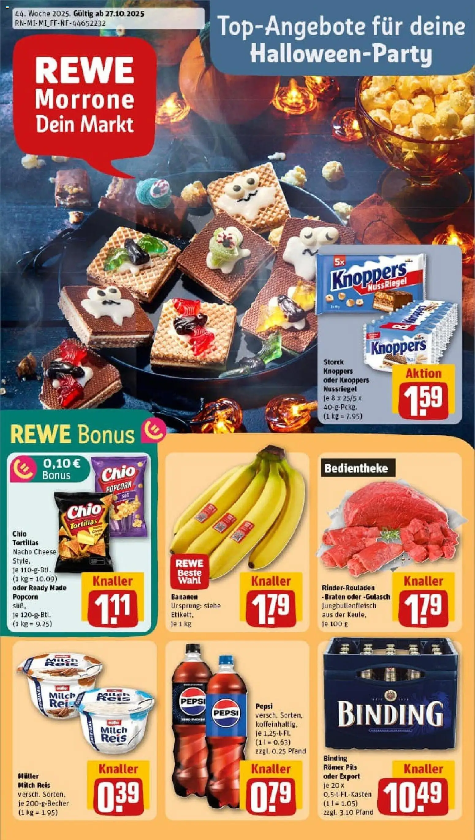 Rewe prospekt Aschaffenburg / Damm	 – gültig ab 26.10.2025 | Seite: 1 | Produkte: Pils, Knoppers, Pepsi, Chio tortillas