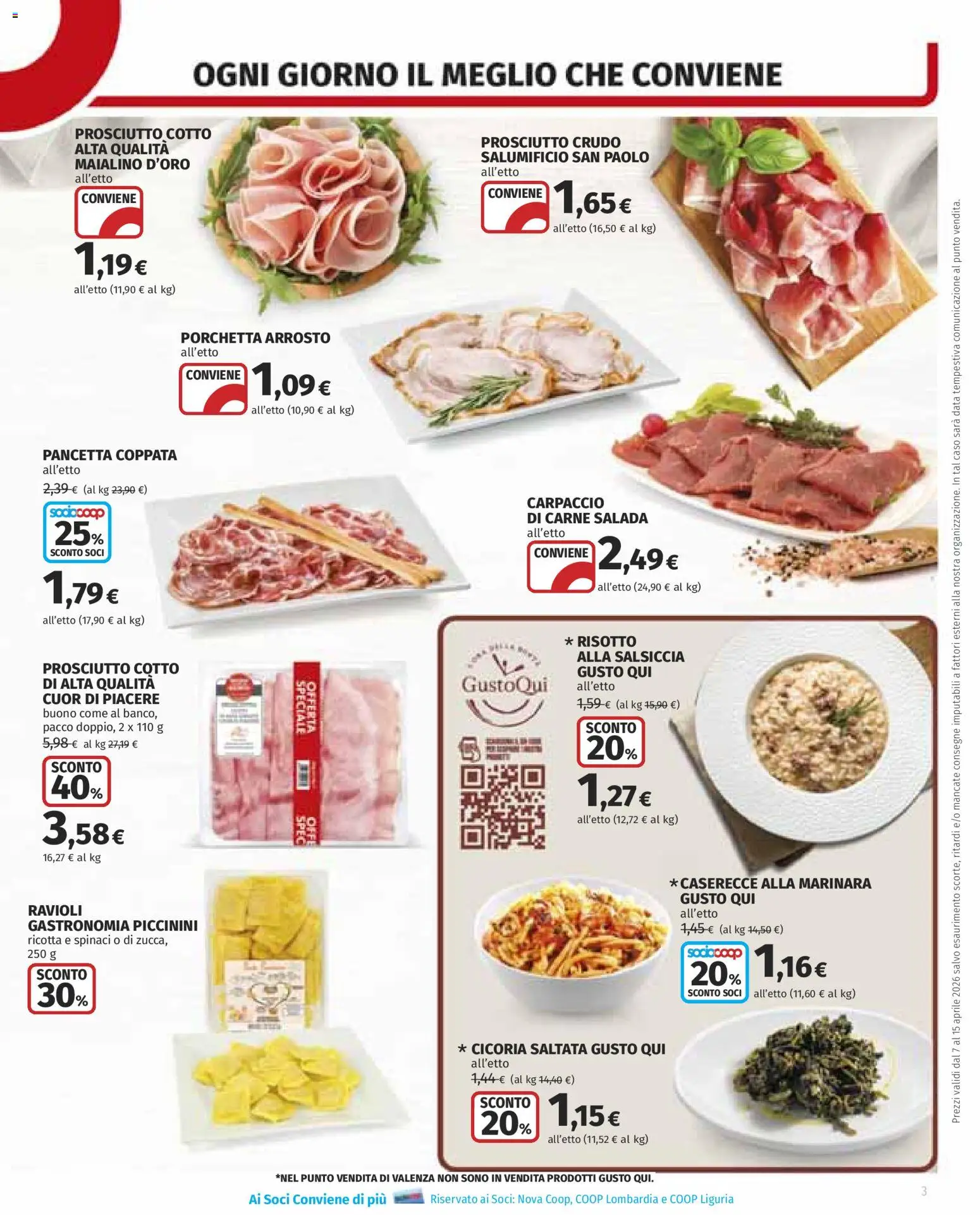 Volantino COOP del 07.04.2026 | Pagina: 3 | Prodotti: Prosciutto, Spinaci, Ravioli, Ricotta
