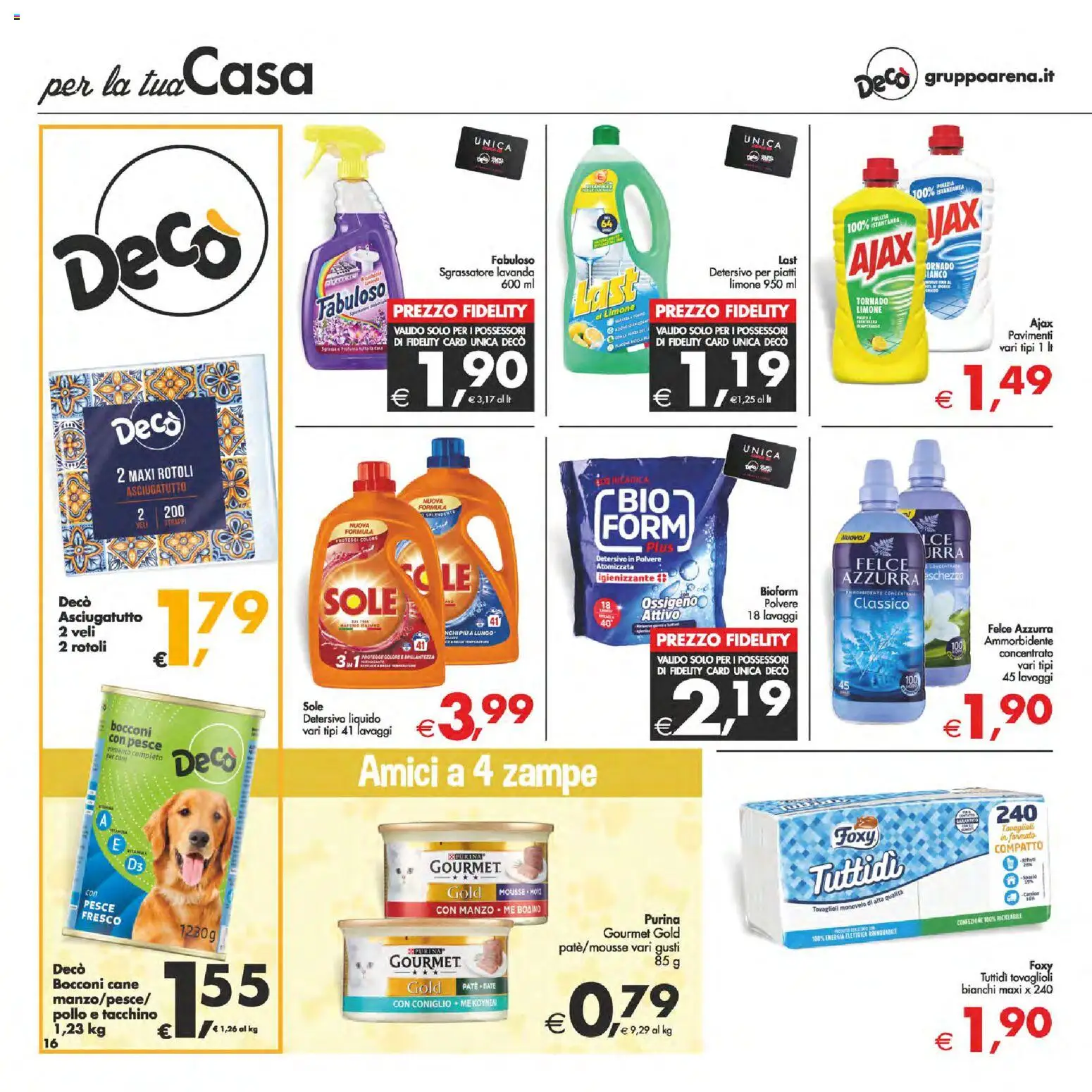 Volantino Decò del 24.02.2026 | Pagina: 16 | Prodotti: Detersivo in polvere, Detersivo per piatti, Sgrassatore, Asciugatutto