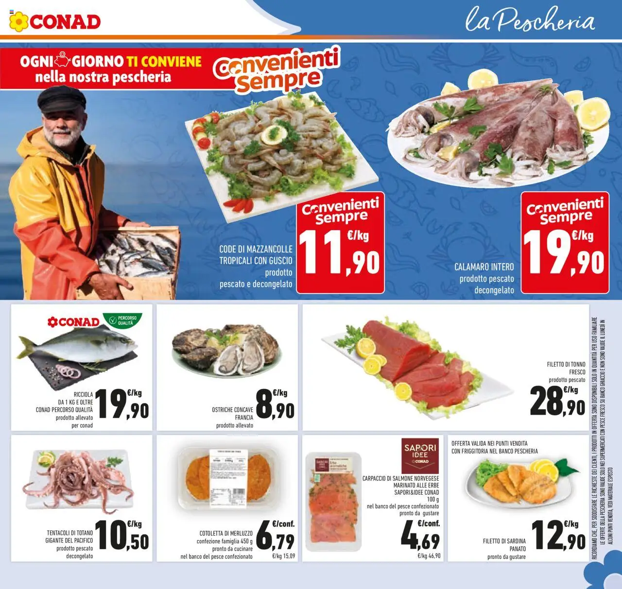 Volantino Conad del 27.08.2025 | Pagina: 13 | Prodotti: Salmone, Merluzzo, Mazzancolle, Totano