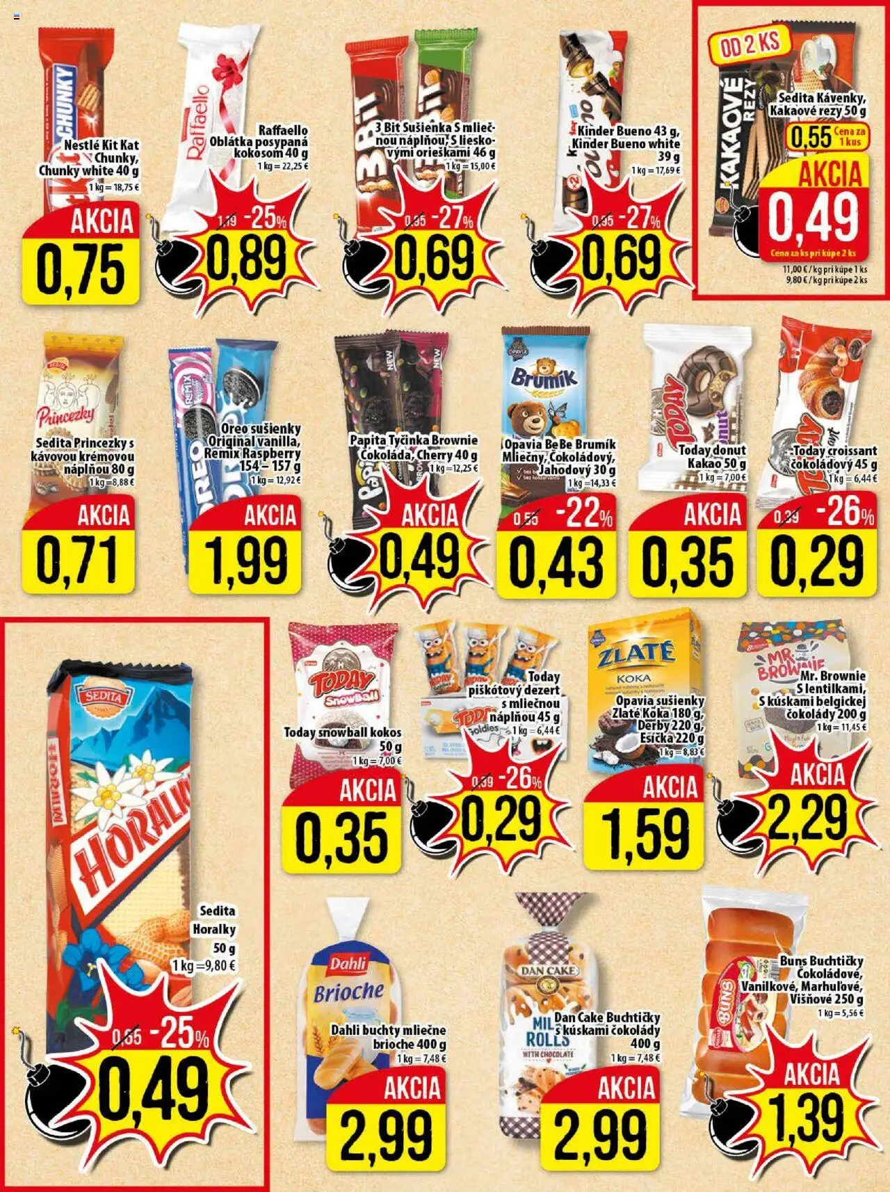 Klas leták │ platný od 28.07.2025 | Strana: 10 | Produkty: Donut, Croissant, Kinder Bueno, Horálky