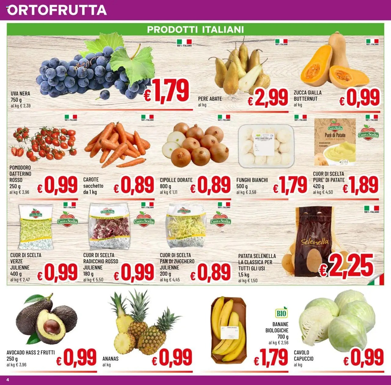 Volantino A&O del 01.10.2025 | Pagina: 4 | Prodotti: Banane, Avocado, Pomodoro, Cavolo