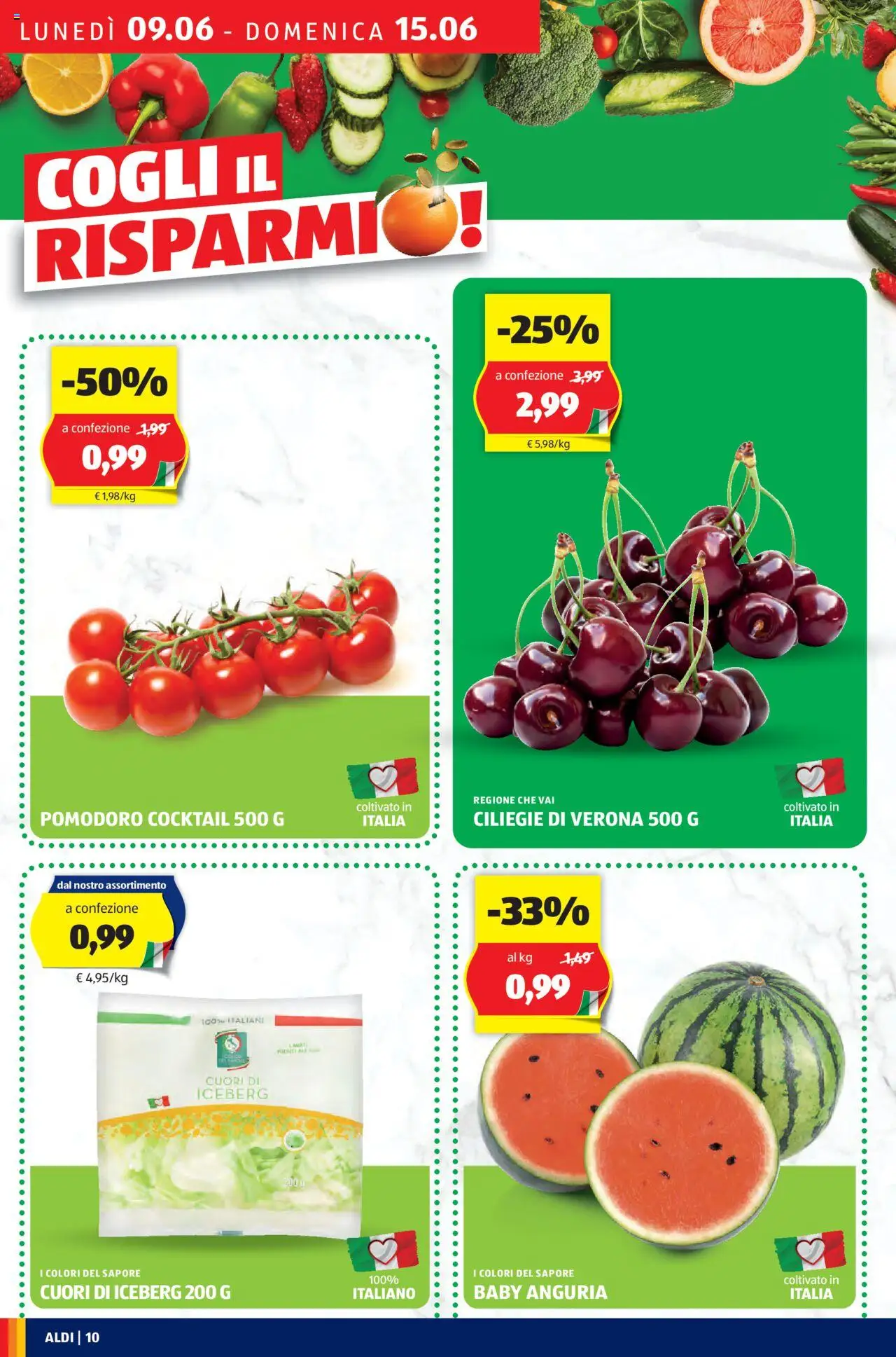 Volantino Aldi del 09.06.2025 | Pagina: 10 | Prodotti: Pomodoro, Anguria