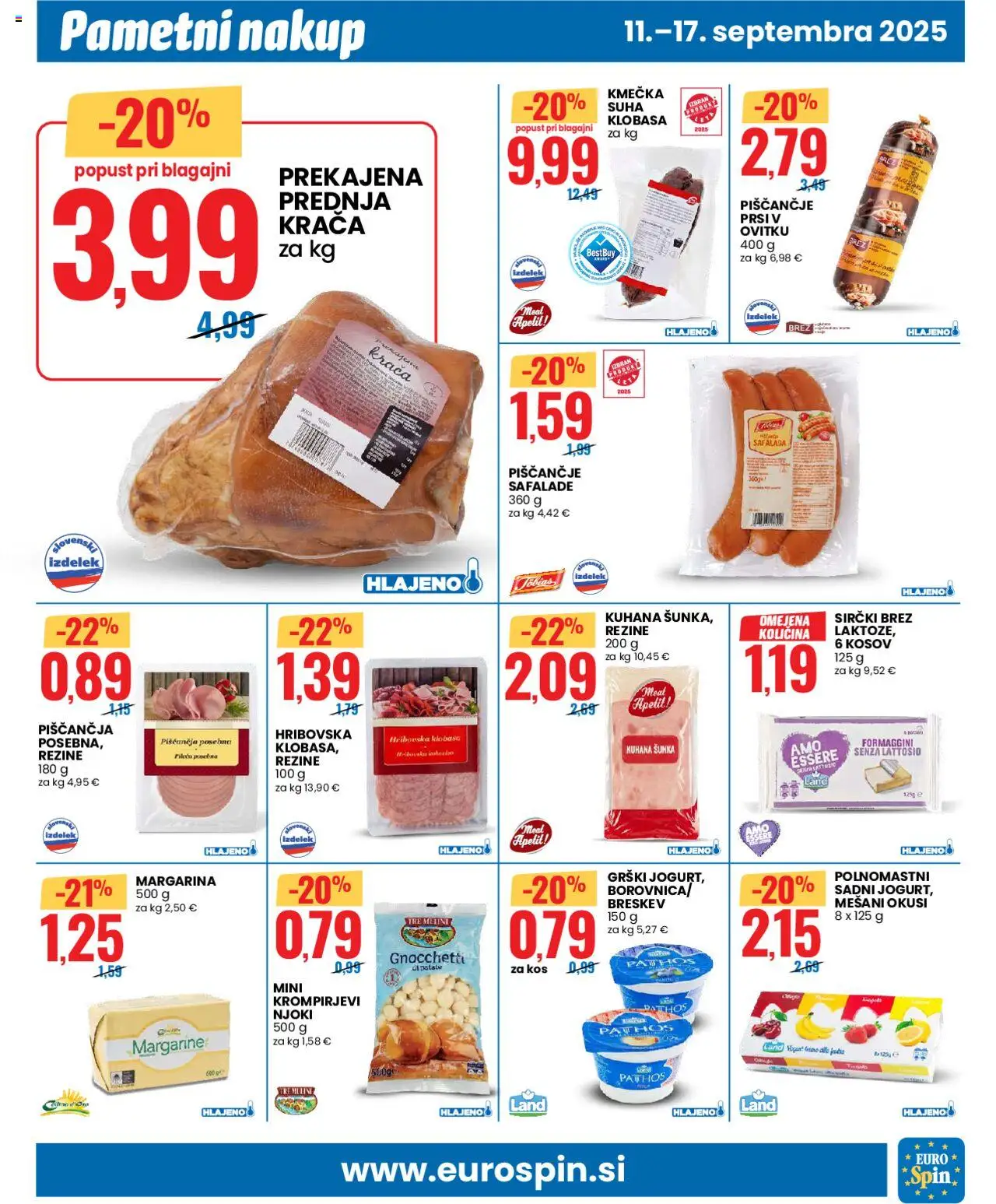 Novi Eurospin katalog ponudbe – veljaven od 11.09.2025 | Stran: 7 | Izdelki: Prsi v ovitku, Margarina, Sunka, Breskev