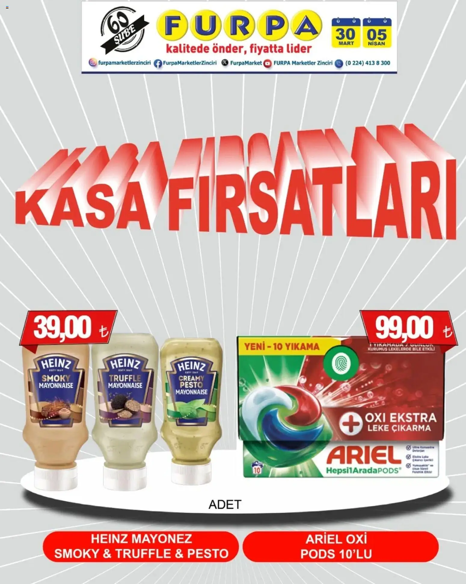 Furpa - Kasa Fırsatları - 30.03.2026 tarihinden itibaren geçerlidir | Sayfa: 1 | Ürünler: Deterjan, Mayonez, Kasa