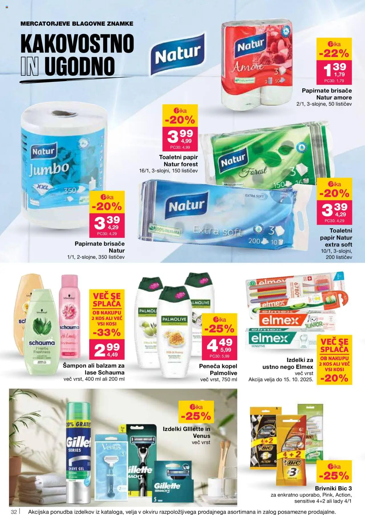 Novi Mercator katalog ponudbe – veljaven od 02.10.2025 | Stran: 32 | Izdelki: Kopel, Peneča kopel, Toaletni papir, Kos