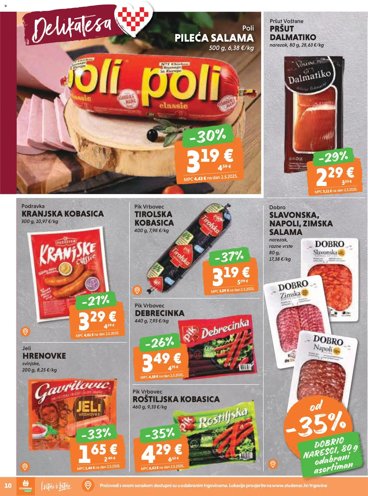 Studenac katalog | vrijedi od 12.11.2025 | Stranica: 10 | Proizvodi: Salama, Hrenovke, Kobasica, Pik Vrbovec