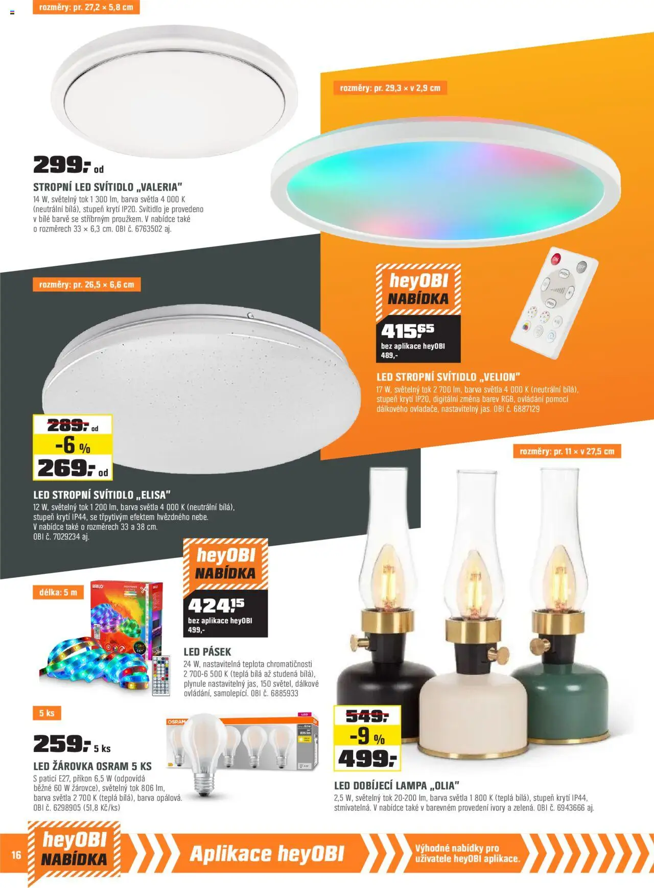 OBI leták od 01.10.2025 | Strana: 16 | Produkty: LED pásek, LED stropní svítidlo, Lampa, LED