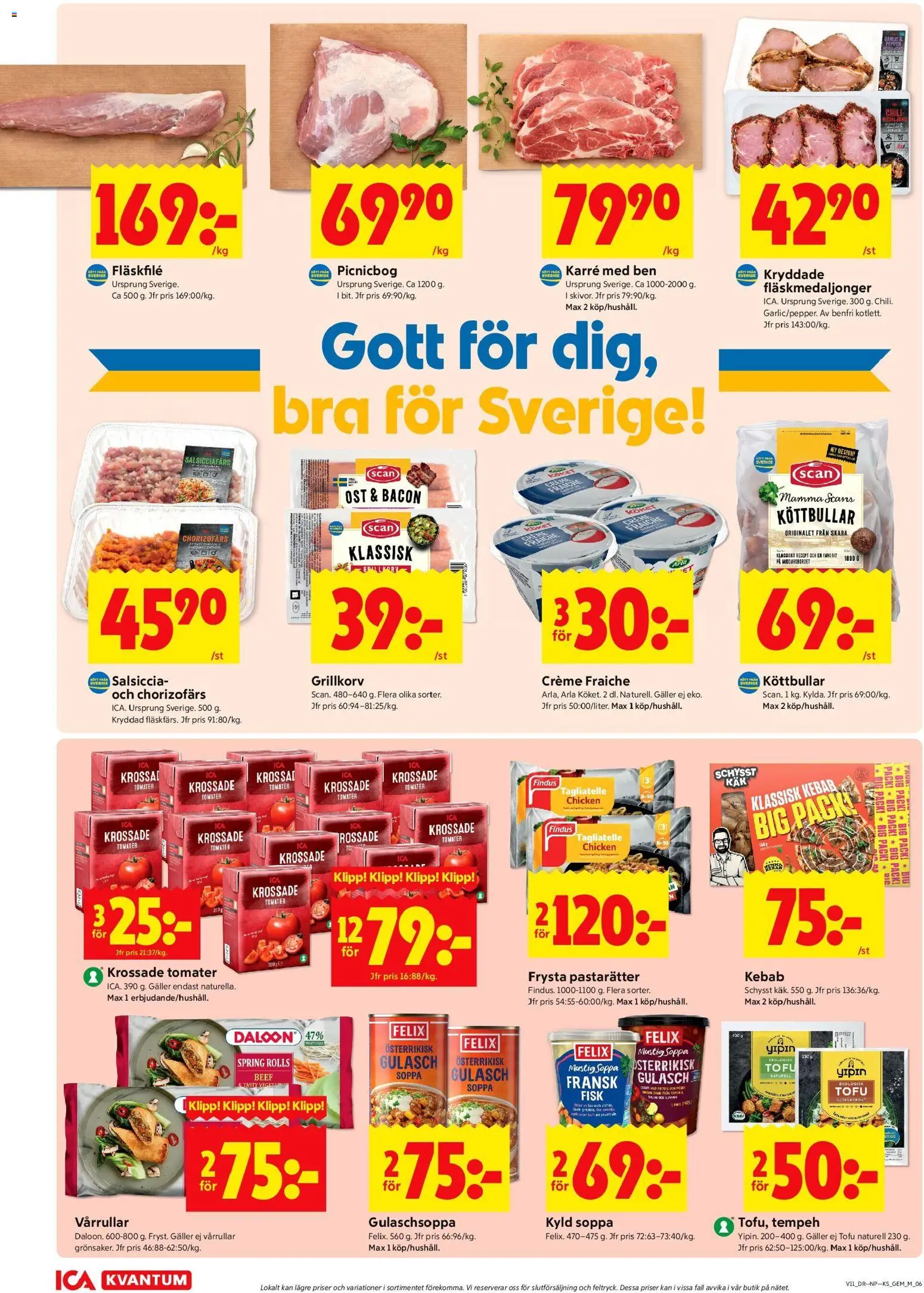 ICA Kvantum reklamblad aktuell från 09.03.2026 | Sida: 8 | Produkter: Köttbullar, Galler, Creme fraiche, Tomater