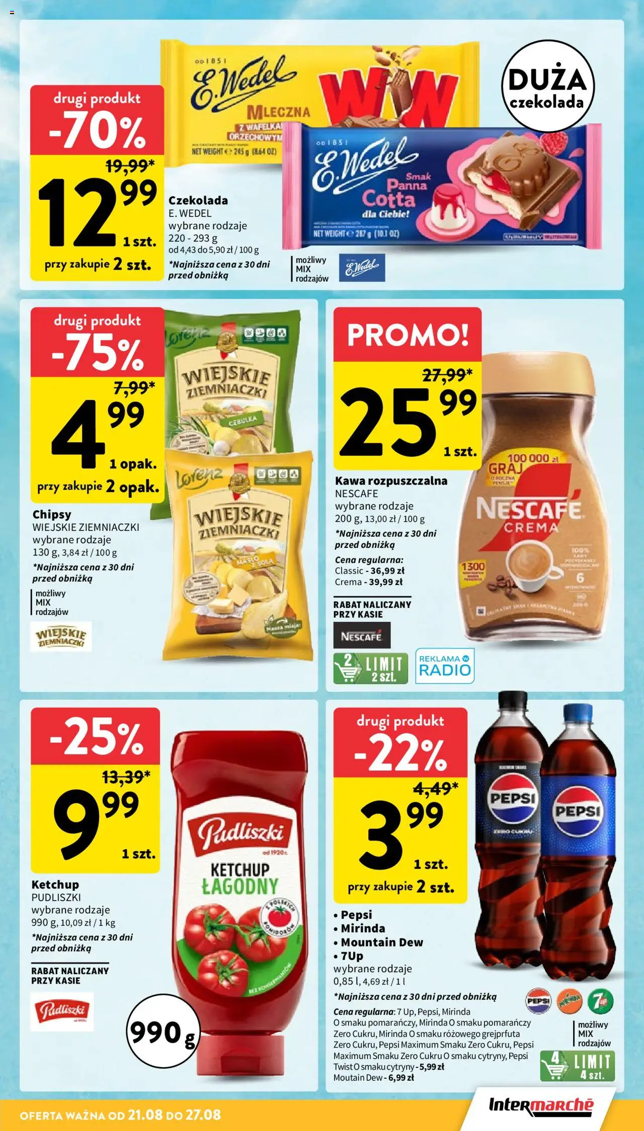 Intermarche Gazetka od 21.08.2025 | Strona: 5 | Produkty: Chipsy, Radio, Ketchup, Kawa rozpuszczalna