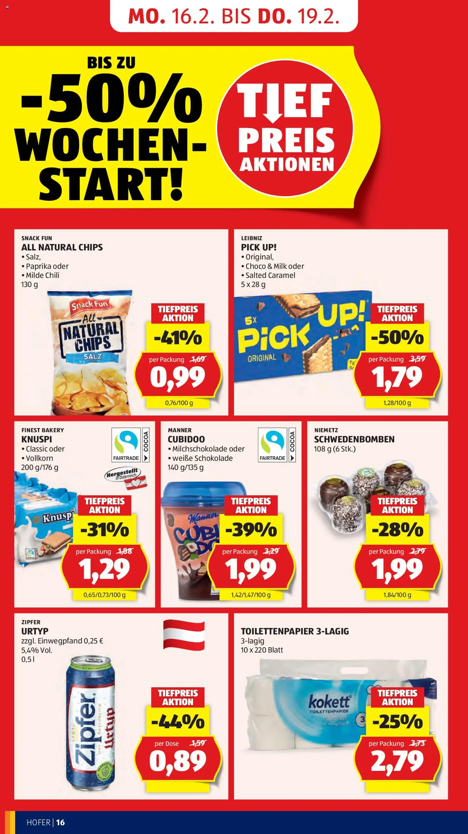 Hofer Flugblatt gültig ab 13.02.2026 | Seite: 18 | Produkte: Chips, Salz, Chili, Schokolade