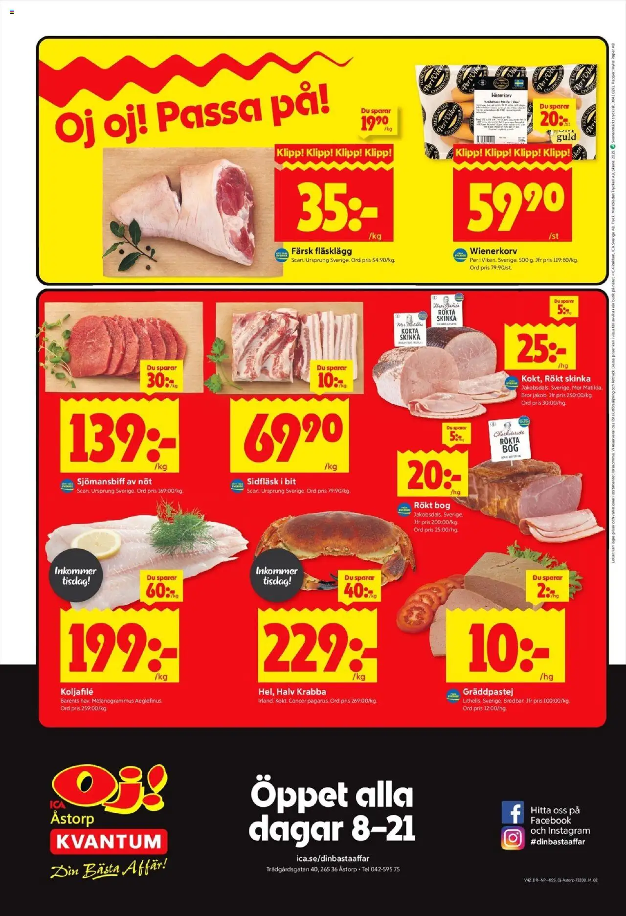 ICA Kvantum reklamblad aktuell från 13.10.2025 | Sida: 10 | Produkter: Skinka, Wienerkorv, Papper