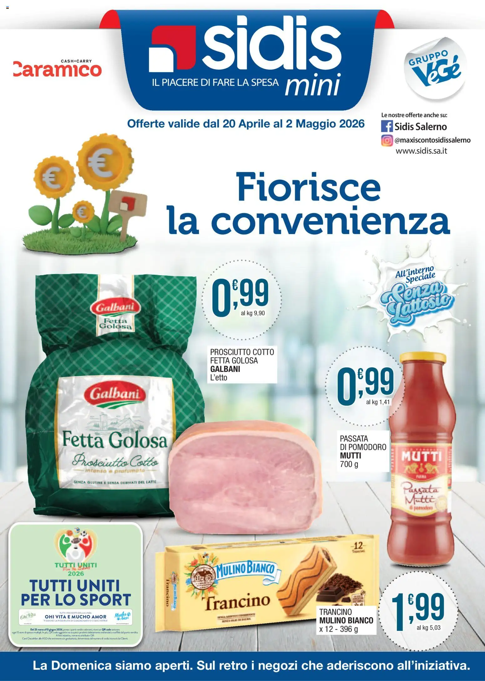 Volantino Sidis del 20.04.2026 | Pagina: 1 | Prodotti: Olio, Prosciutto, Scaffale, Mutti