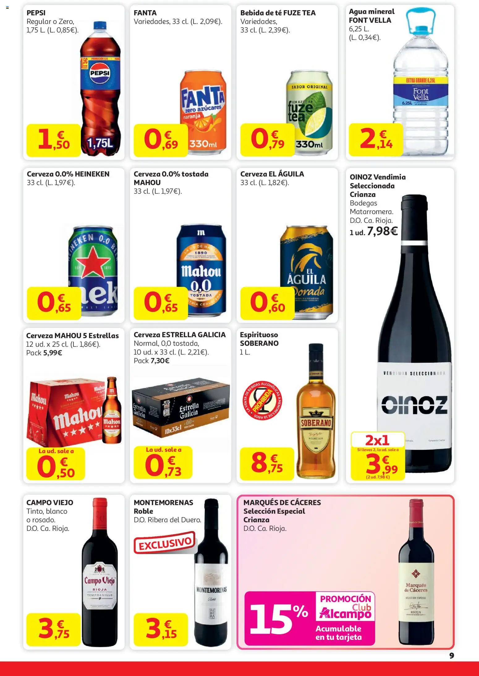 Alcampo - Superstore Cat │ válido desde el 29.12.2025 | Página: 9 | Productos: Cerveza, Té, Agua mineral, Σπανάκι