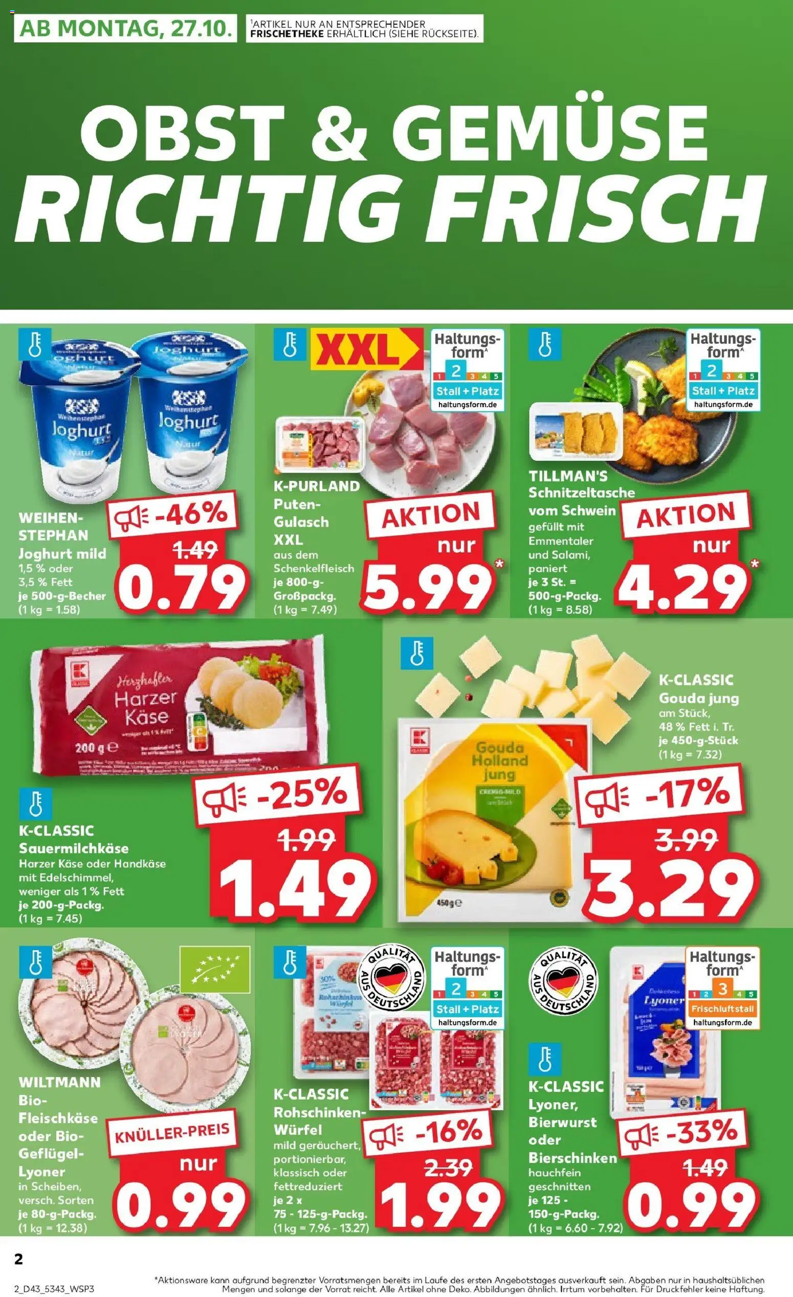 Kaufland prospekt Freising	 – gültig ab 27.10.2025 | Seite: 2 | Produkte: Käse, Joghurt, Gemüse, Gulasch