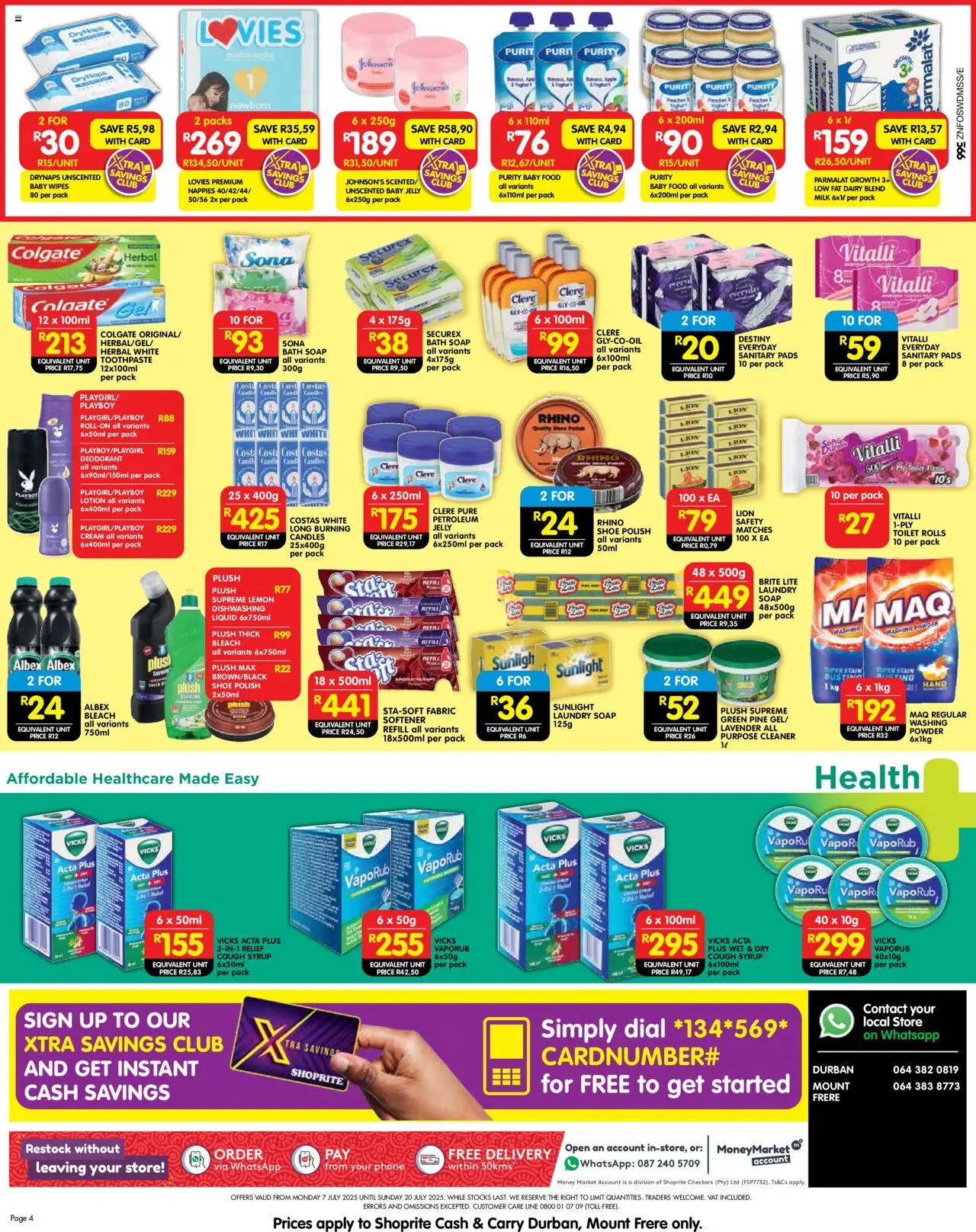 Shoprite KwaZulu-Natal - Cash & Carry Mid-Month Deals Durban & Mount Frere │ valid from 07.07.2025 | Page: 4 | Products: Cough syrup, Milk, Baby food, Nappies