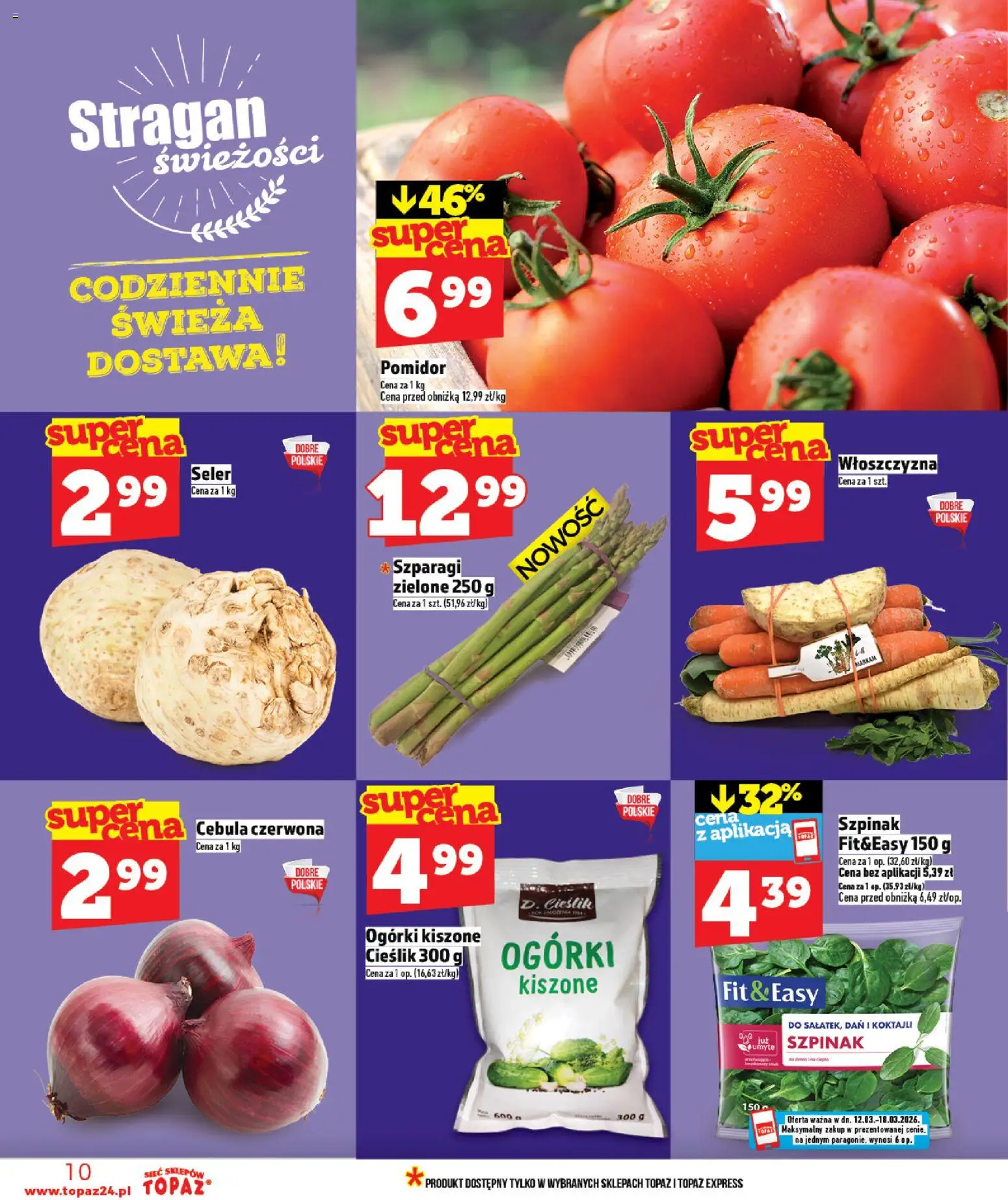 Topaz gazetka od 12.03.2026 | Strona: 10 | Produkty: Szpinak, Szparagi, Ogórki