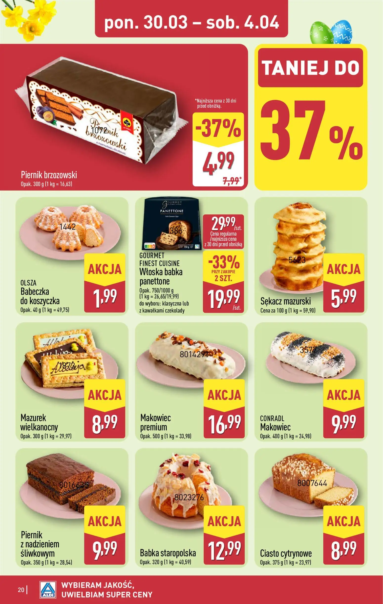 Aldi gazetka od 30.03.2026 | Strona: 20 | Produkty: Czekolady, Ciasto, Piernik, Babka