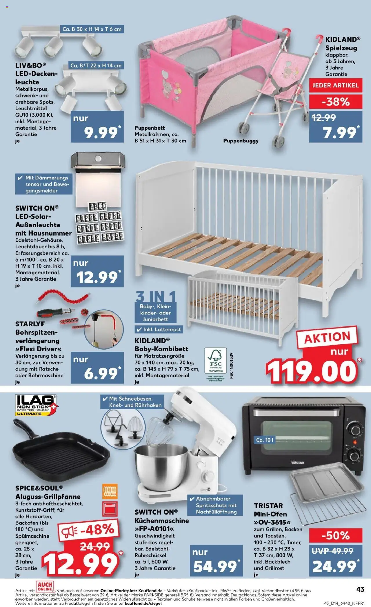 Kaufland - Dreieich-Sprendlingen, Robert-Bosch-Straße 15 - gültig ab dem 03.04.2025 | Seite: 43 | Produkte: Lattenrost, Außenleuchte, Backofen