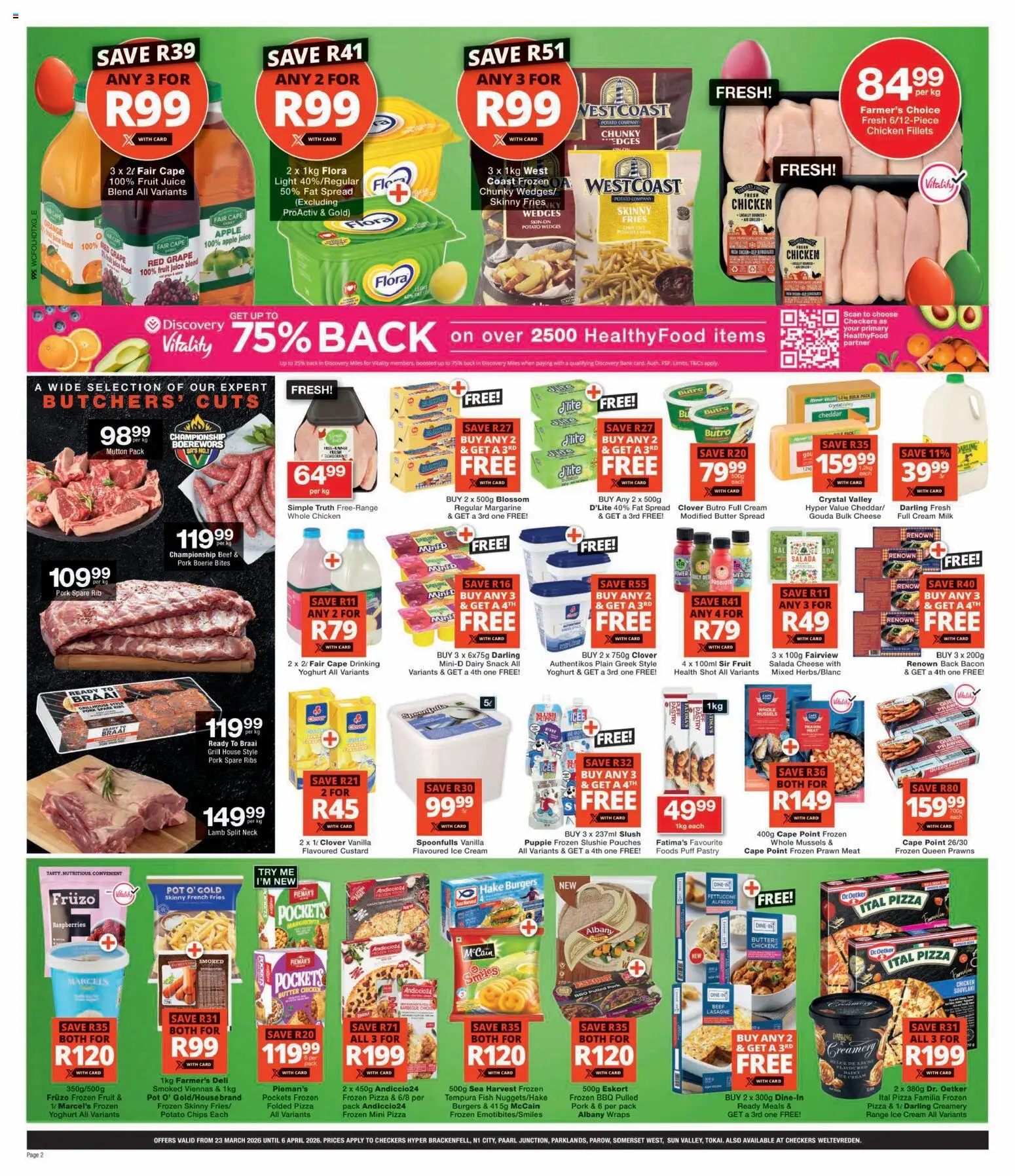New Checkers catalogue – valid from 23.03.2026 | Page: 2 | Products: Custard, Cheese, Fish, Fat spread