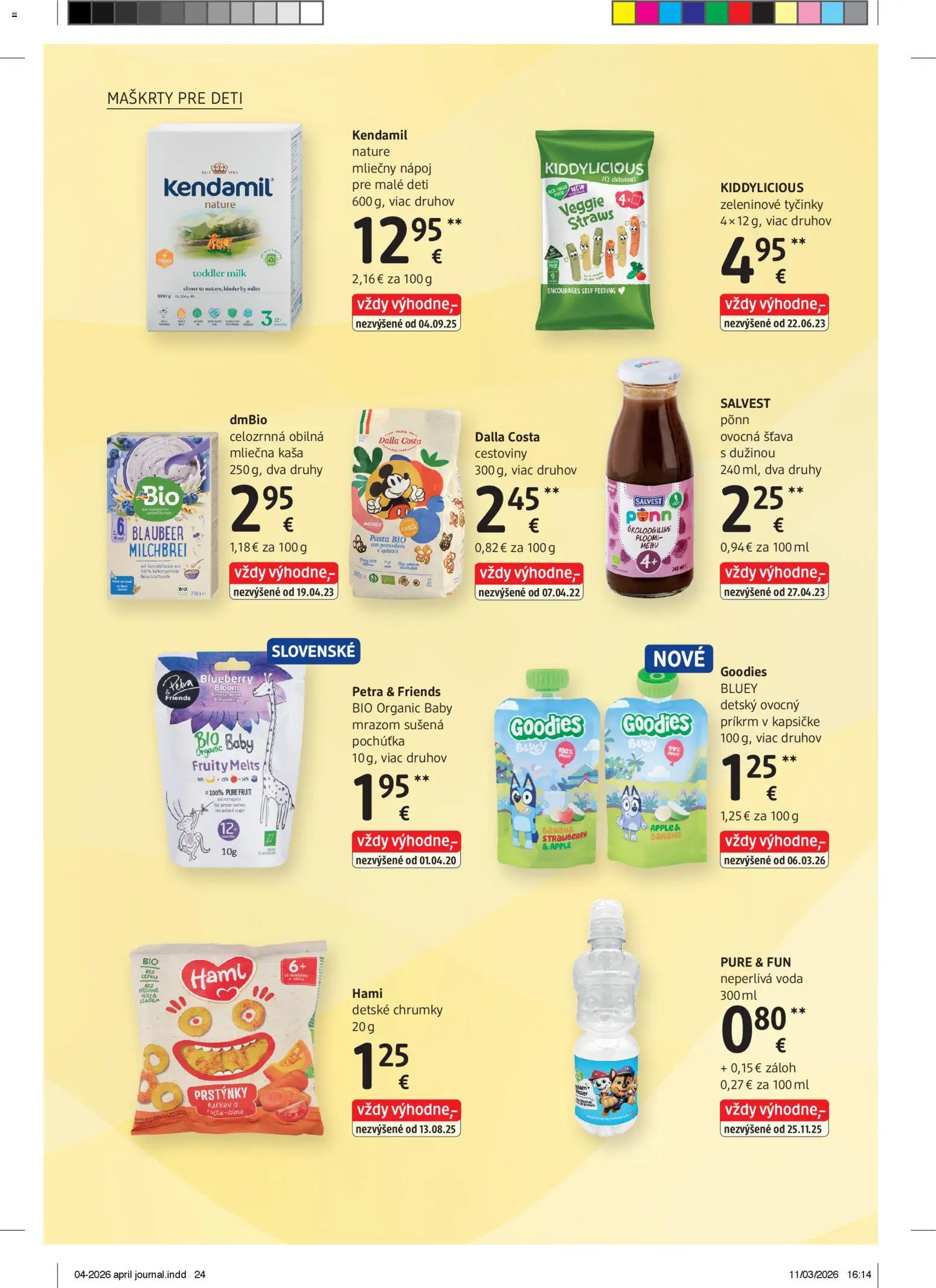 Nové dm drogerie akcie – leták je platný od 01.04.2026 | Strana: 24 | Produkty: Cestoviny, Kinder, Apple, Voda