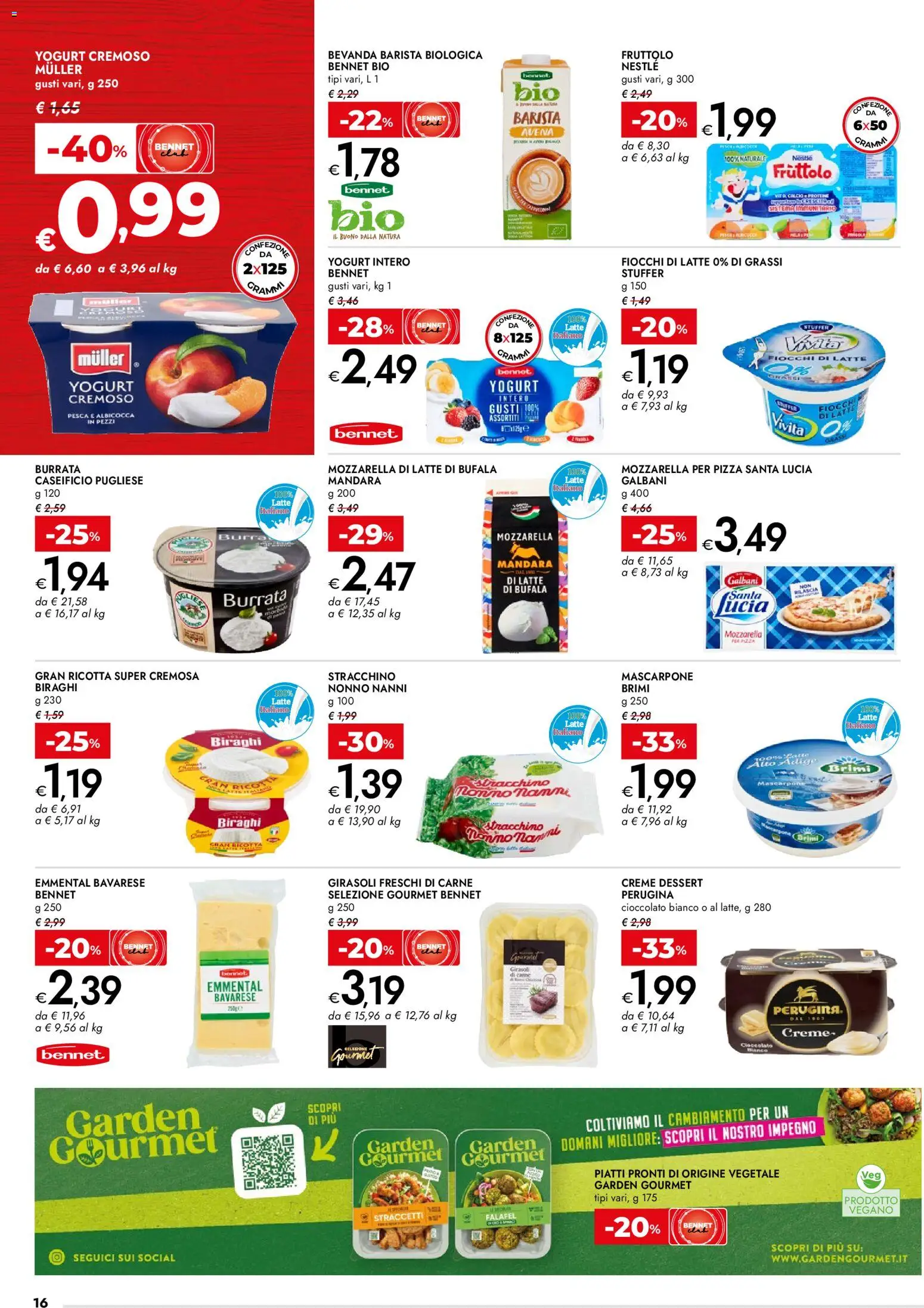 Volantino bennet del 07.04.2026 | Pagina: 16 | Prodotti: Cioccolato, Pesca, Stracchino, Burrata