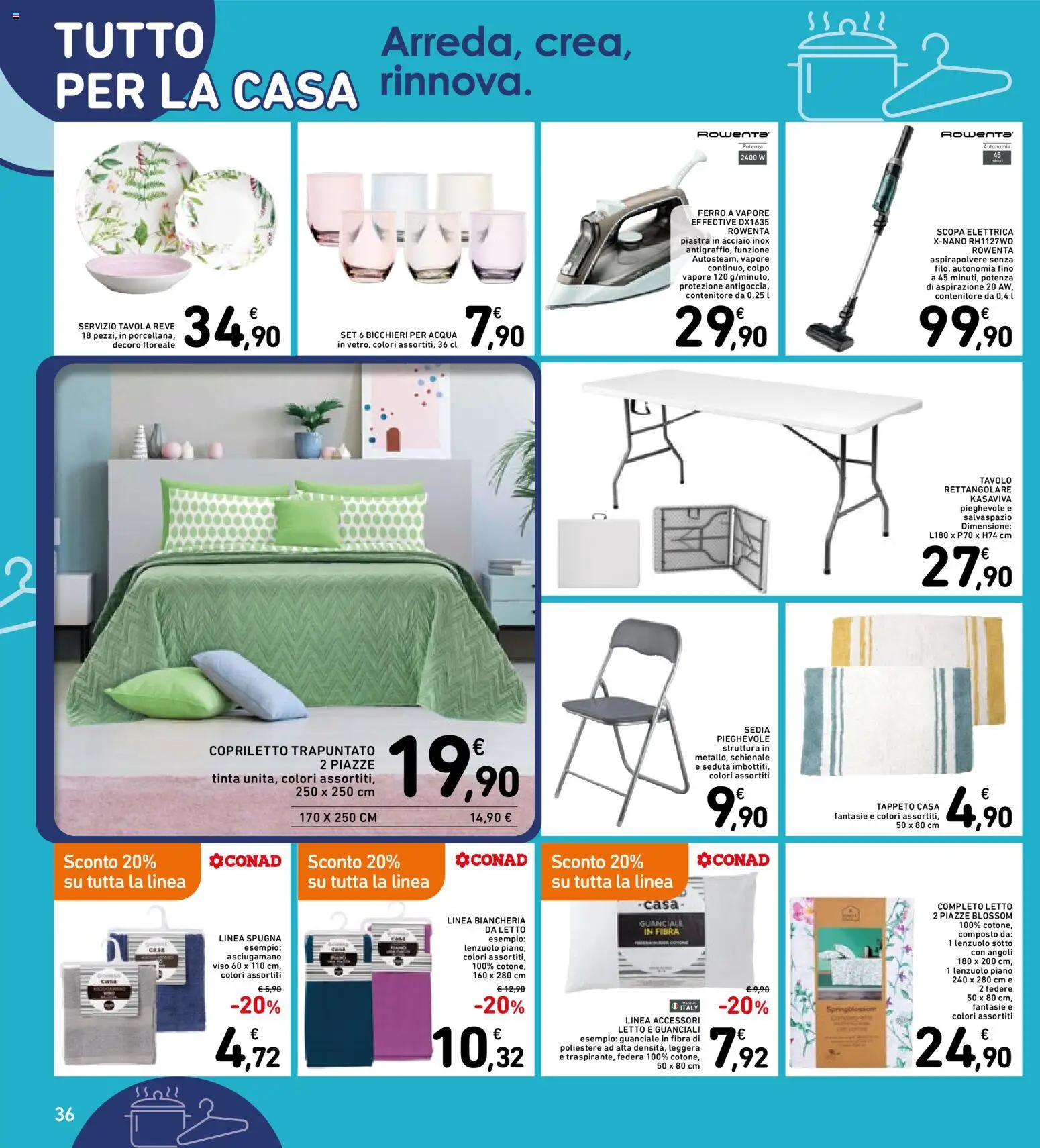 Volantino Spazio Conad del 25.03.2026 | Pagina: 36 | Prodotti: Scopa elettrica, Letto, Asciugamano, Federa