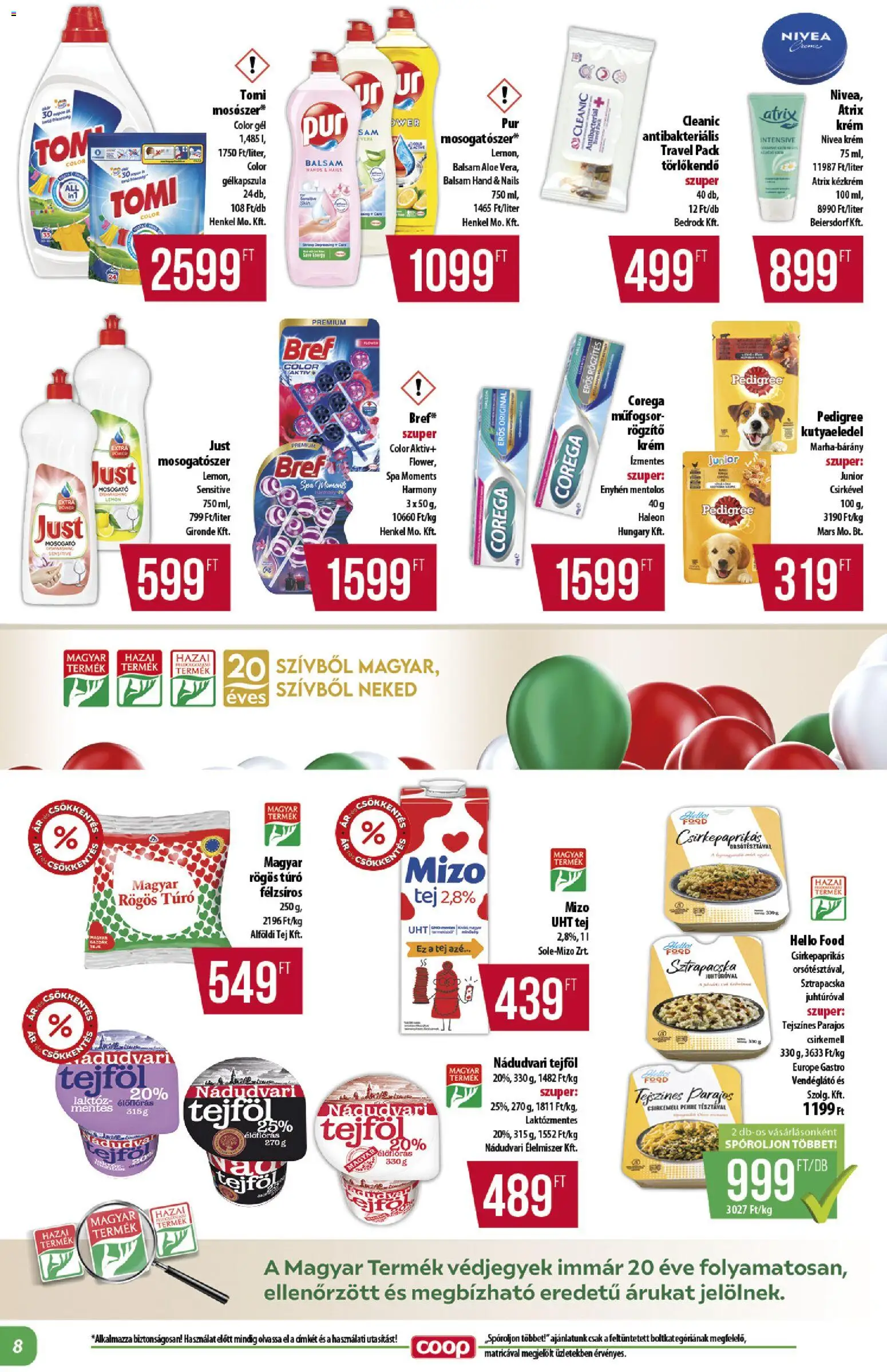 COOP akciós ujság - amely érvényes a következő dátumtól: 16.04.2026 | Oldal: 8 | Termékek: Törlőkendő, Penne, Tej, Túró