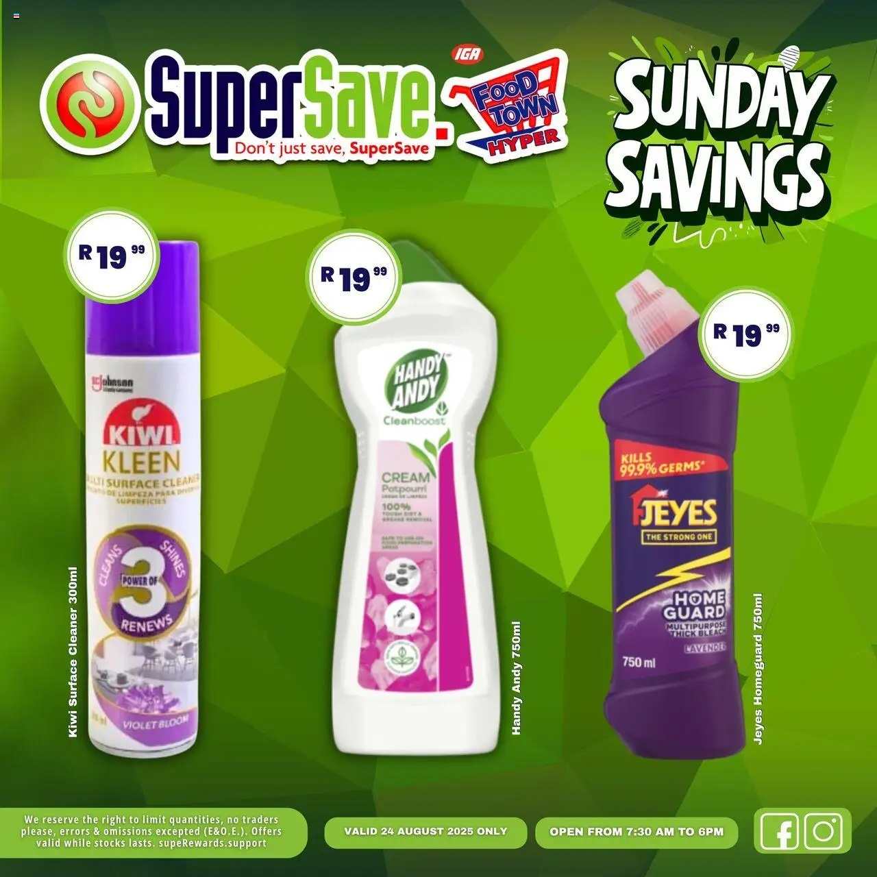 Super Save Sunday Deals │ valid from 24.08.2025 | Page: 1 | Products: Surface cleaner, Kiwi, Cream