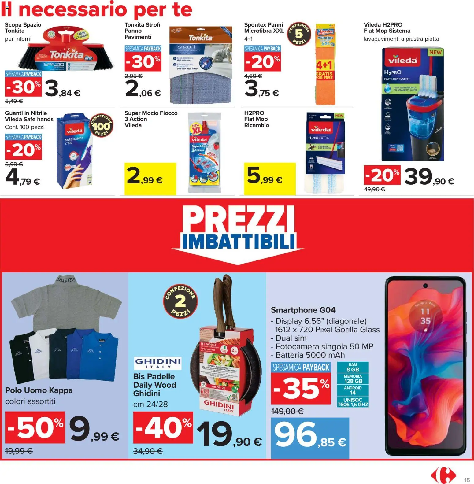 Volantino Carrefour del 07.04.2026 | Pagina: 15 | Prodotti: Guanti, Polo, Scopa, Batteria